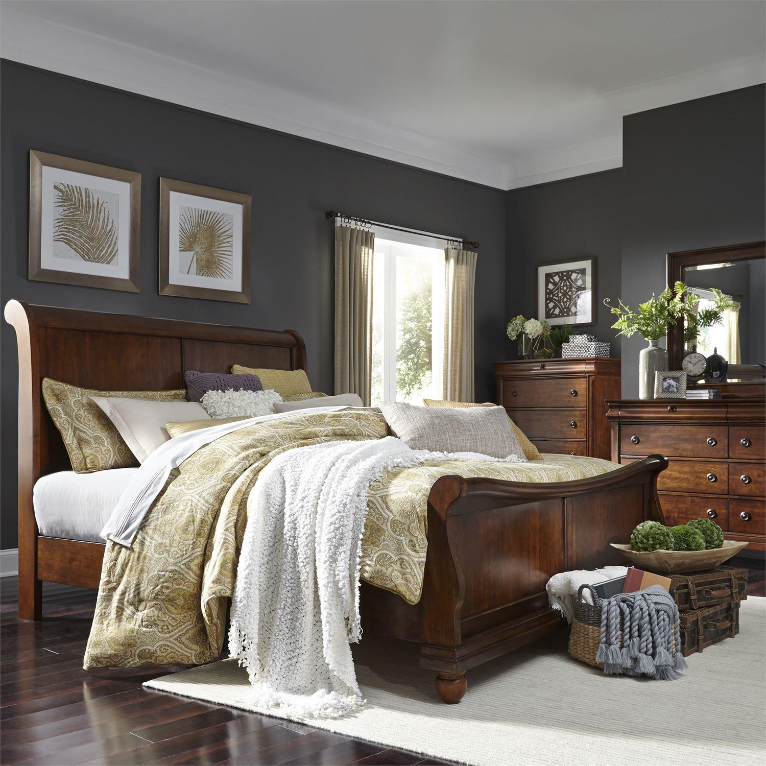 Traditional Sleigh Bedroom Set Rustic Traditions  (589-BR) Sleigh Bedroom Set 589-BR-QSLDMC in Brown 