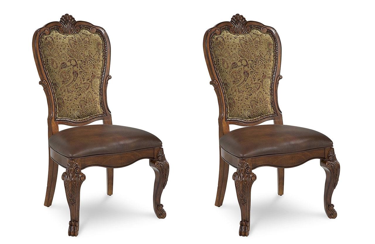 Classic, Traditional Side Chair Set Old World 143206-2606 in Cherry, Brown Fabric