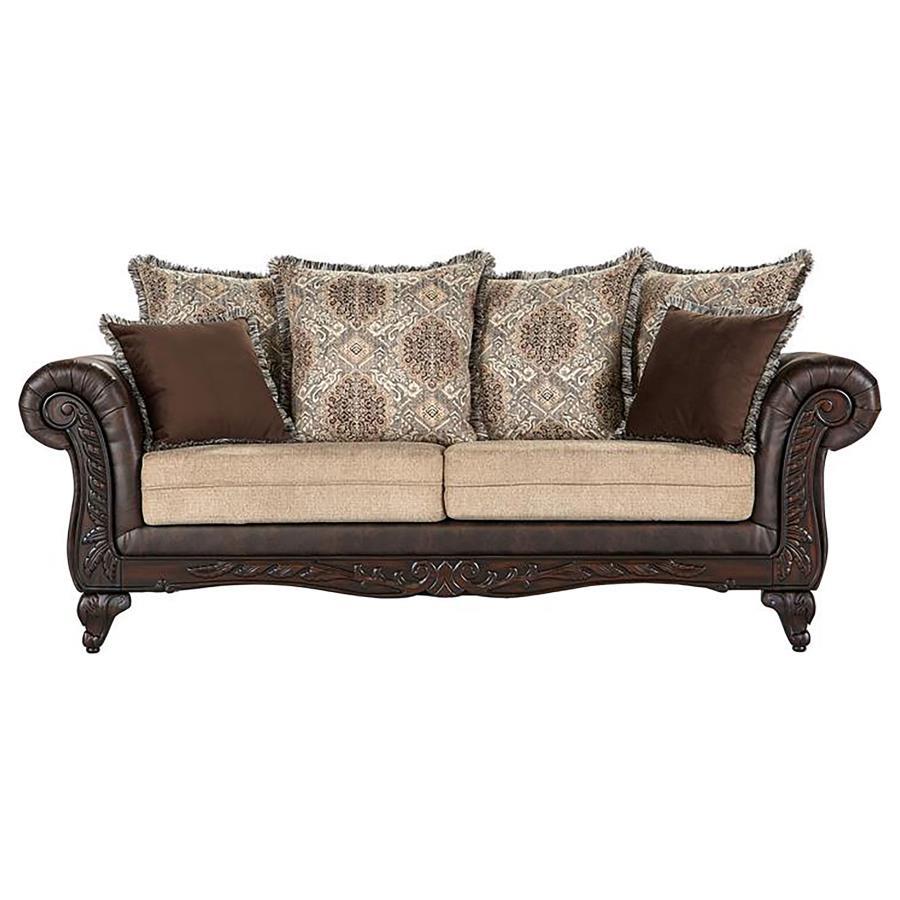 Traditional Sofa Elmbrook Sofa 508571-S 508571-S in Light Brown, Brown Faux Leather