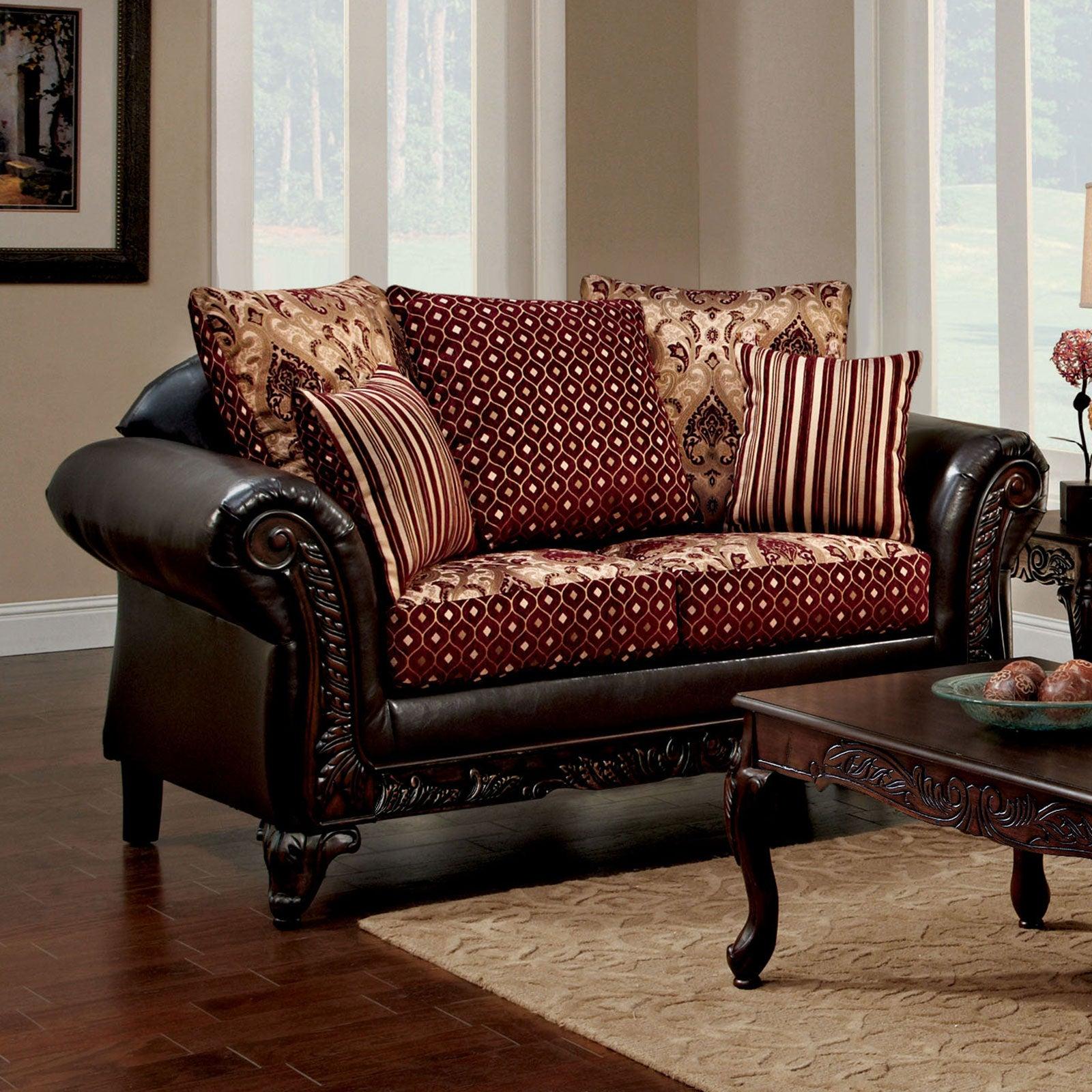 

    
Traditional Burgundy & Brown Chenille Sofa and Loveseat Furniture of America Ellis
