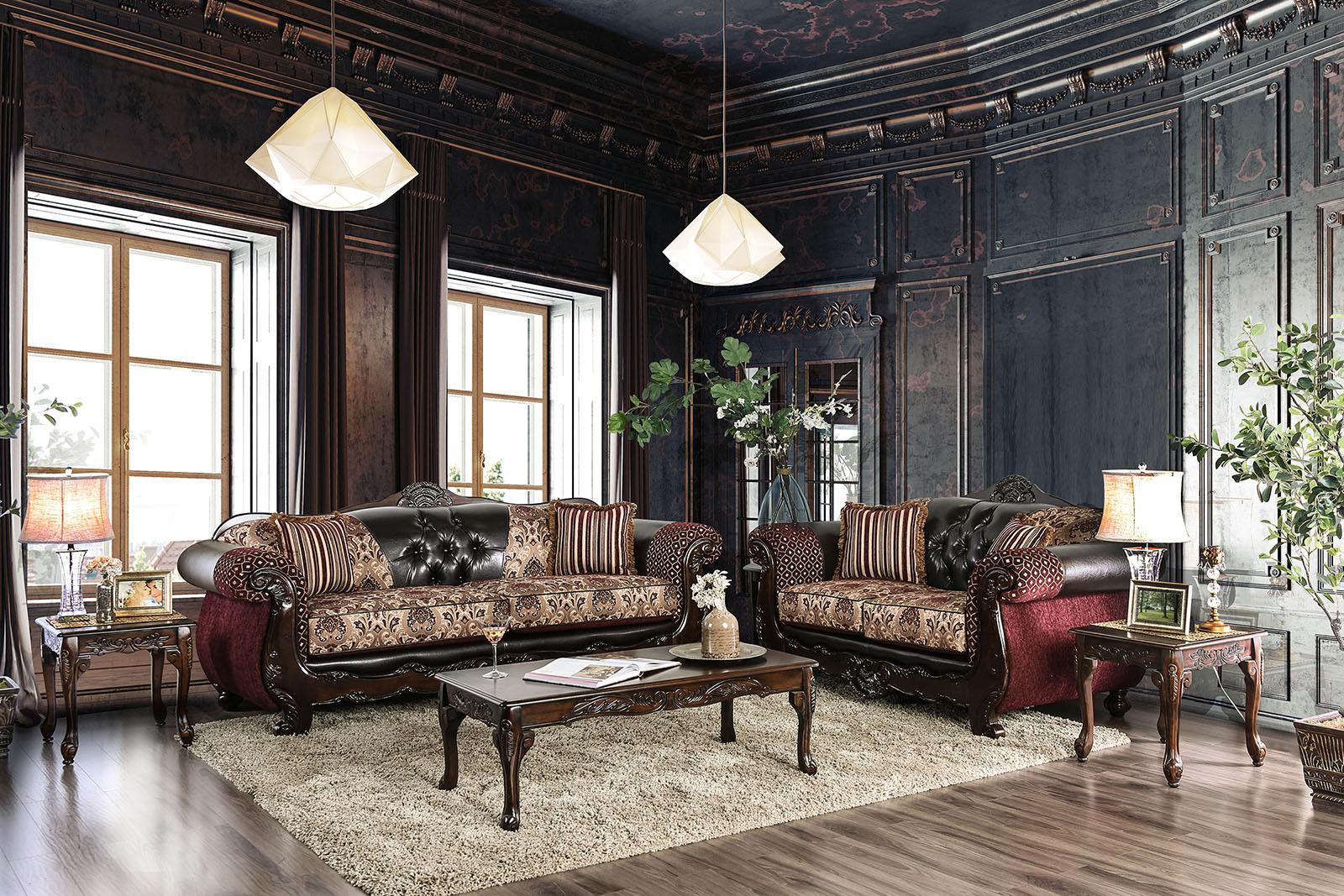 

    
Traditional Burgundy & Dark Brown Chenille Sofa and Loveseat Furniture of America Quirino
