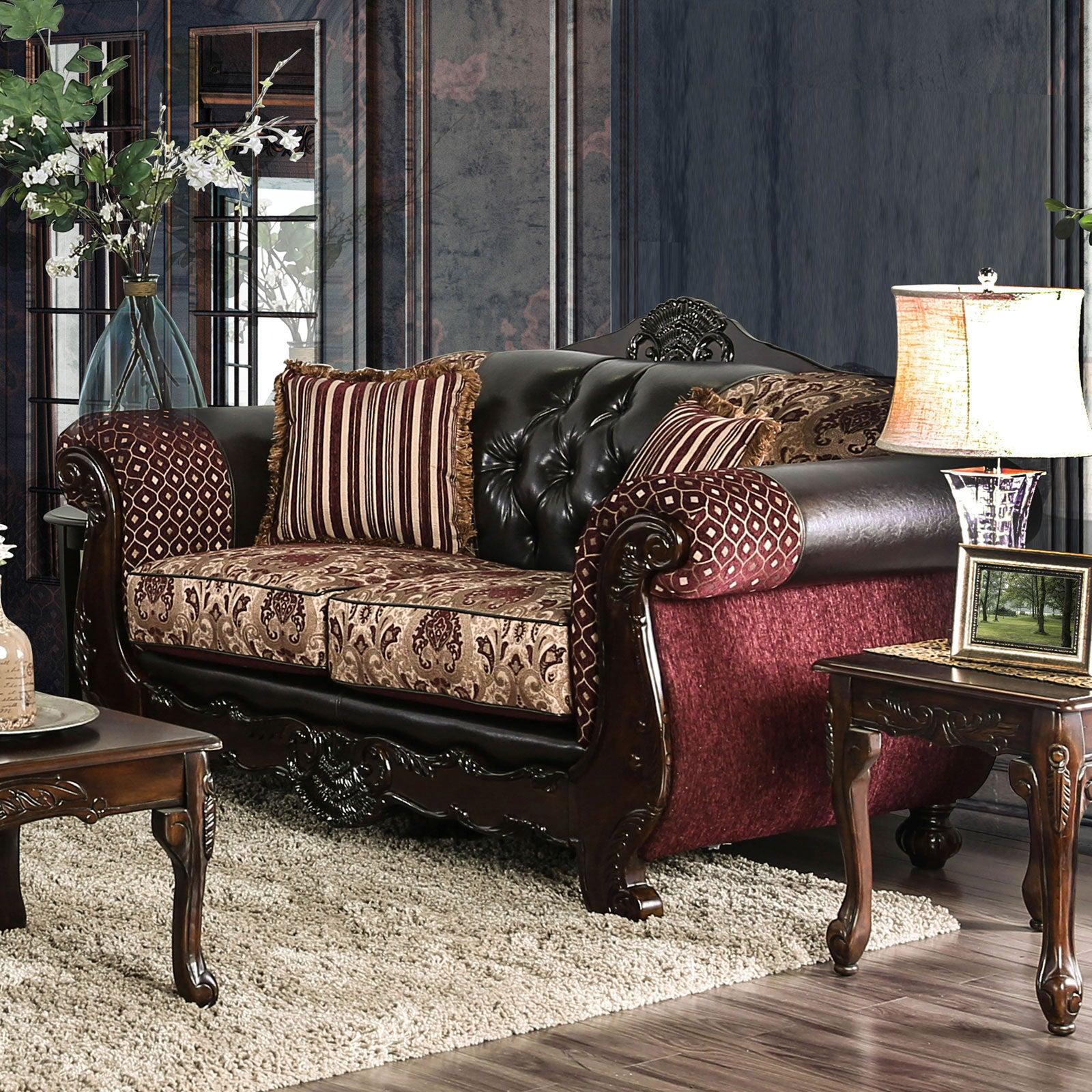 

    
Furniture of America SM6415-2PC Quirino Sofa and Loveseat Set Burgundy SM6415-2PC
