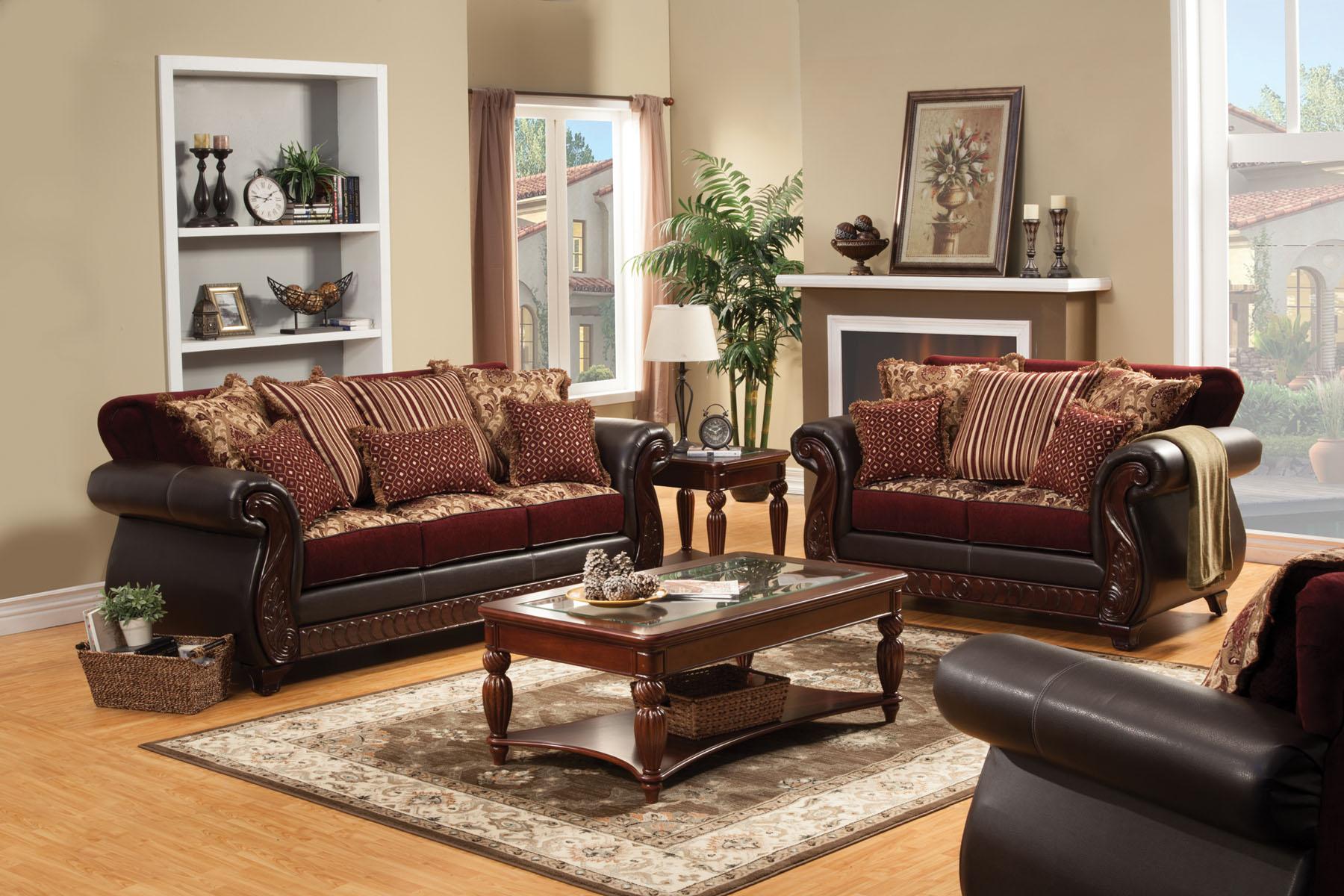 

    
Traditional Burgundy & Espresso Leatherette Sofa and Loveseat Furniture of America Franklin
