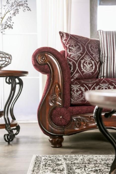 

    
 Order  Traditional Burgundy Solid Wood Loveseat Furniture of America Sassari SM6447-LV-L
