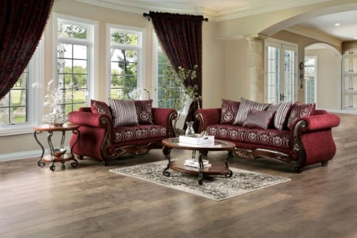 

    
 Shop  Traditional Burgundy Solid Wood Loveseat Furniture of America Sassari SM6447-LV-L
