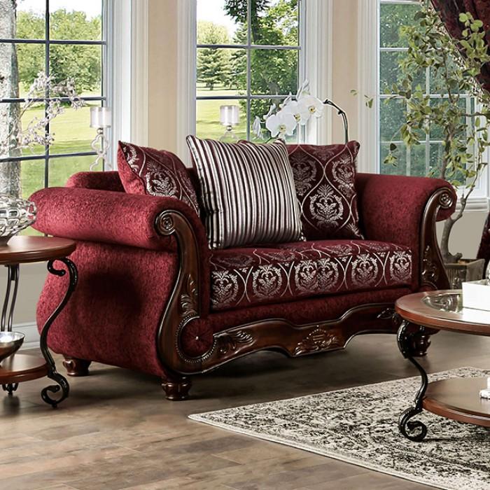 

    
Traditional Burgundy Solid Wood Loveseat Furniture of America Sassari SM6447-LV-L
