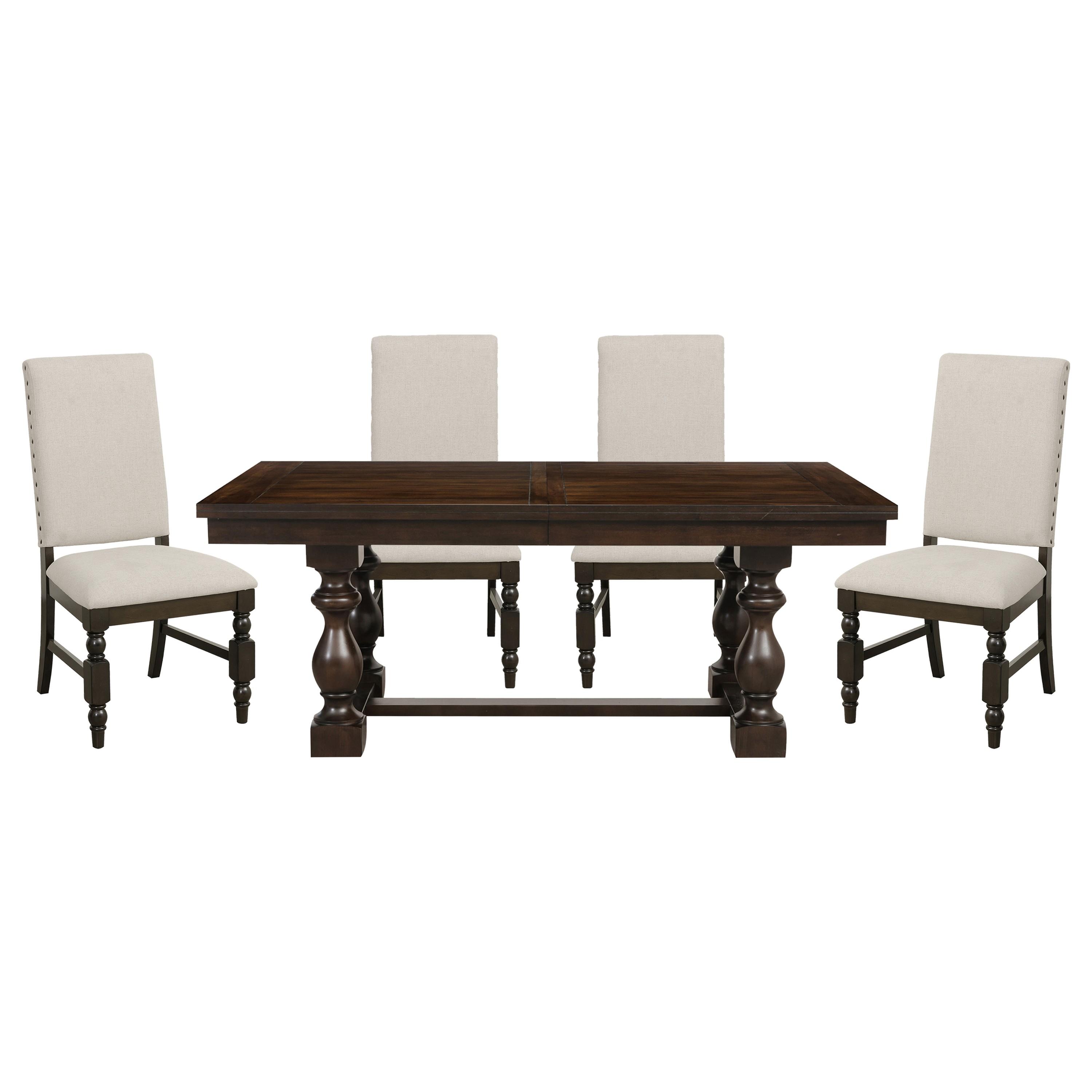 Traditional Dining Room Set 5167-96*5PC Yates 5167-96*5PC in Dark Oak Polyester