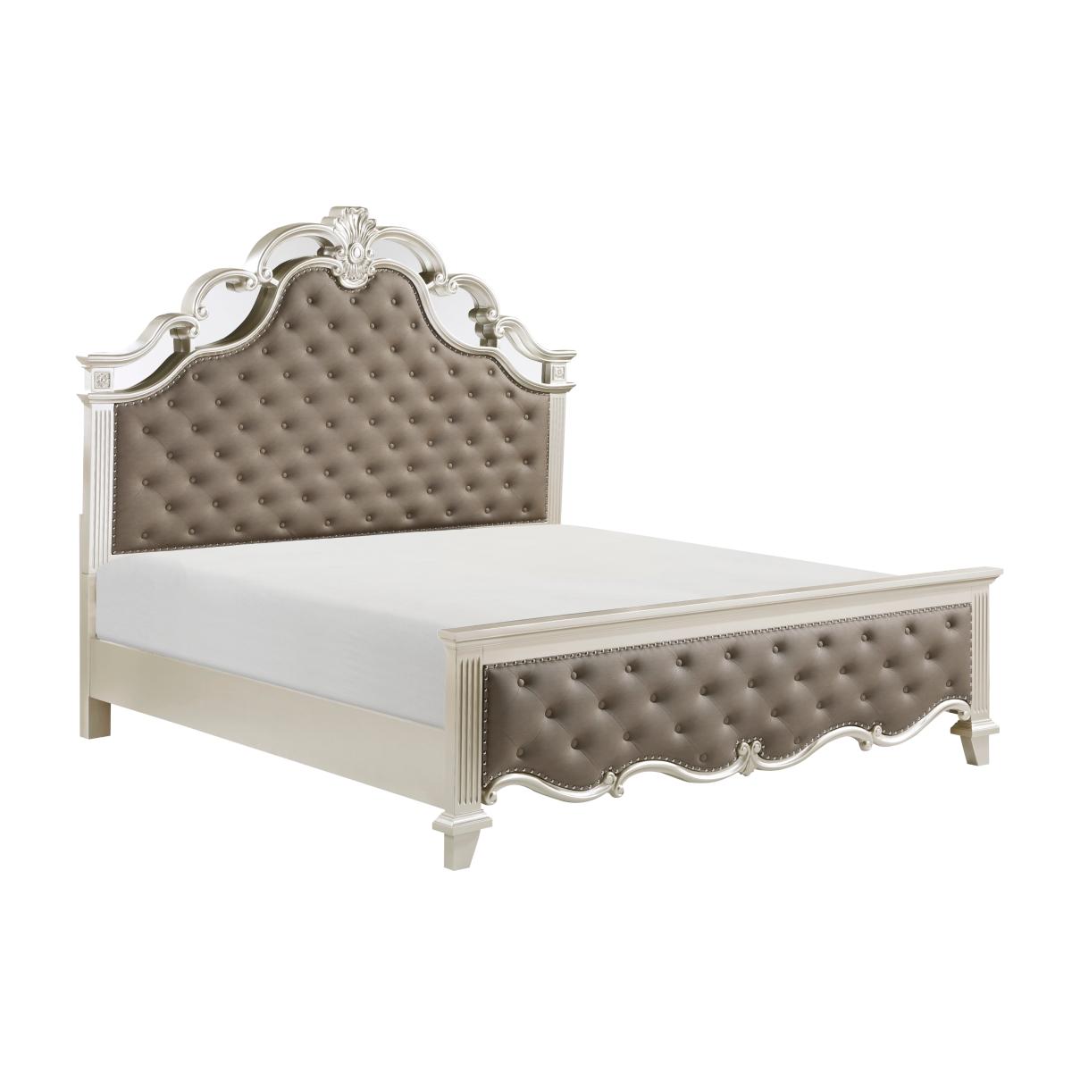 Traditional Bed 1429K-1CK* Ever 1429K-1CK* in Champagne Faux Leather