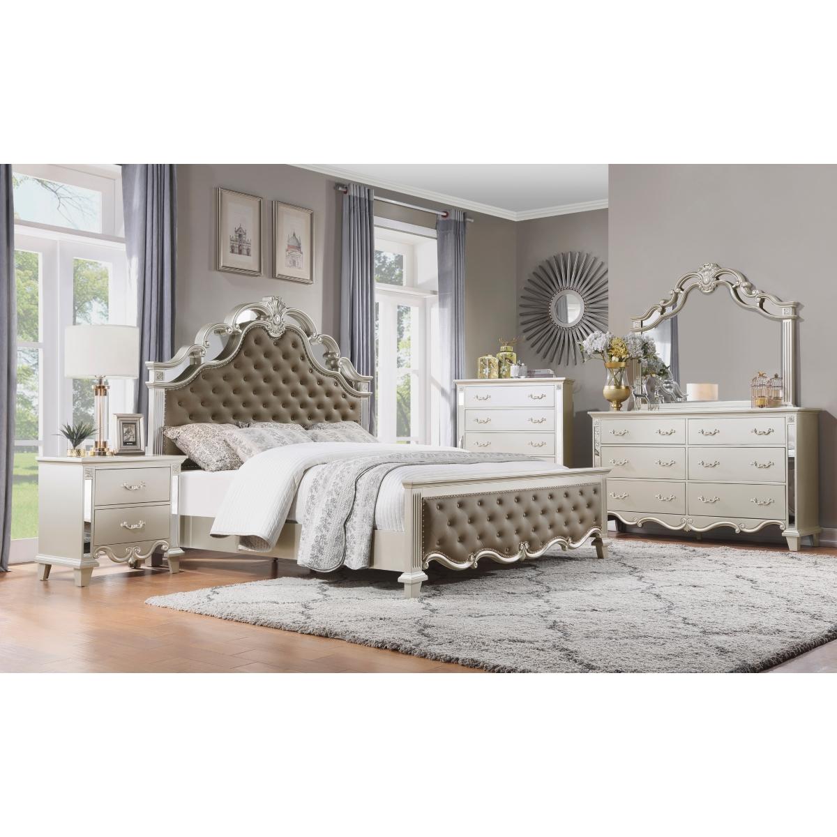 Traditional Bedroom Set 1429K-1CK*3PC Ever 1429K-1CK*3PC in Champagne Faux Leather