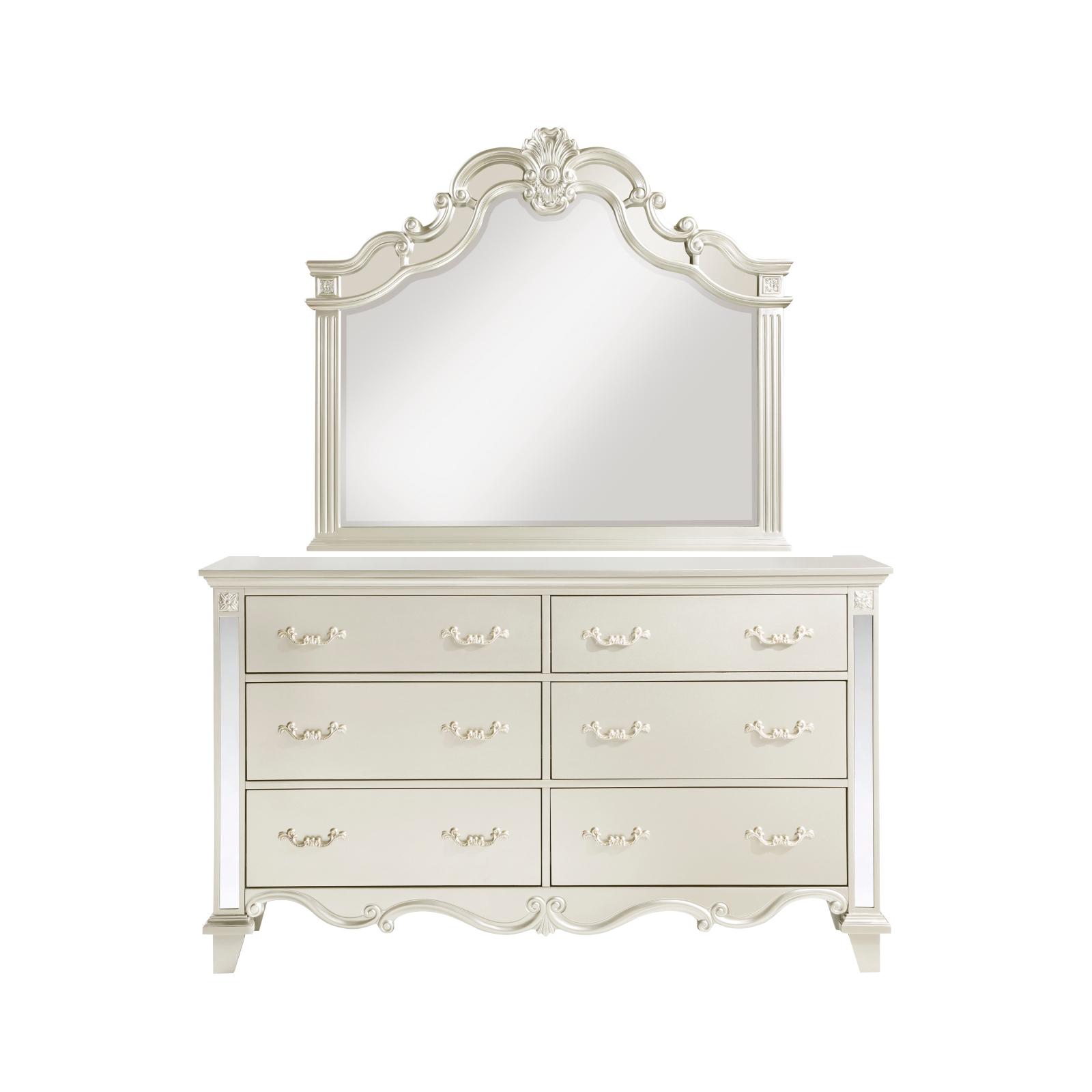 

    
Traditional Champagne Solid Wood Dresser w/Mirror Homelegance 1429-5*2PC Ever
