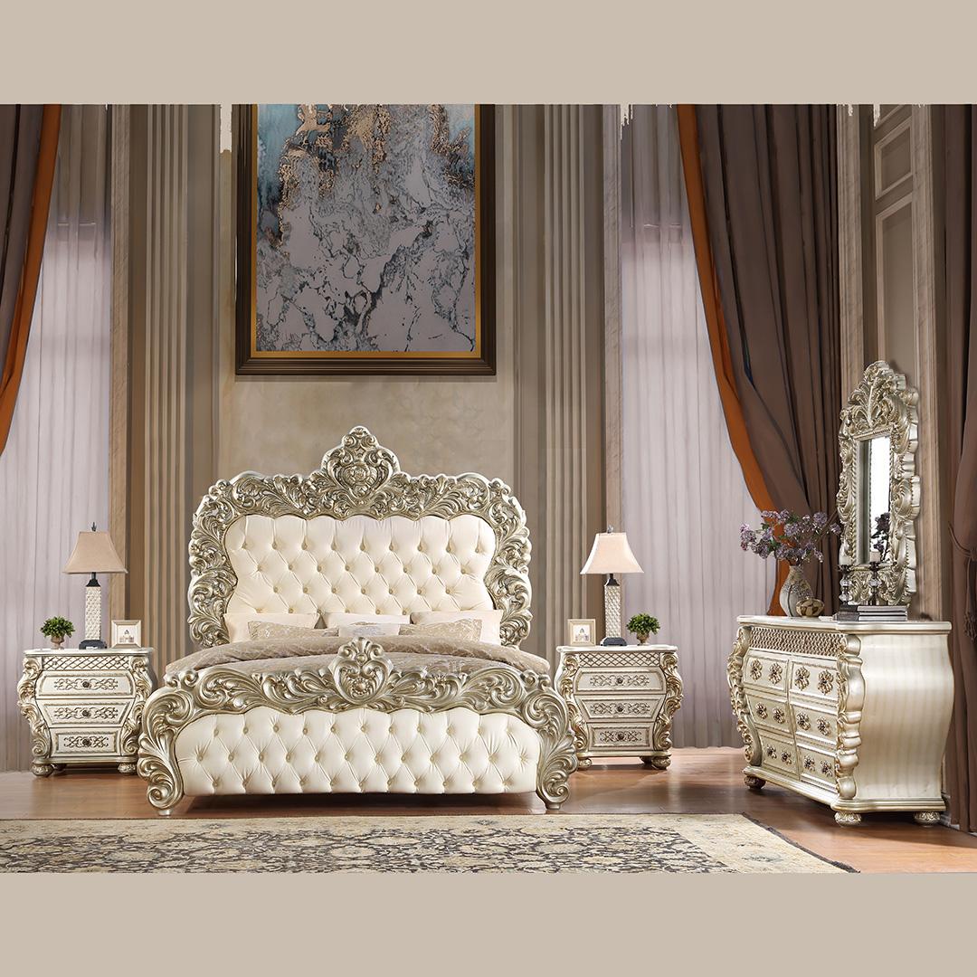 Traditional Sleigh Bedroom Set HD-8011 HD-8011-CK-3PC in Champagne Bonded Leather