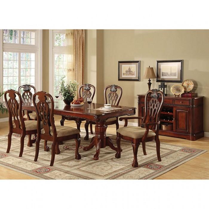 

    
CM3222T-7PC Traditional Cherry & Beige Solid Wood Dining Room Set 7pcs Furniture of America Georgetown
