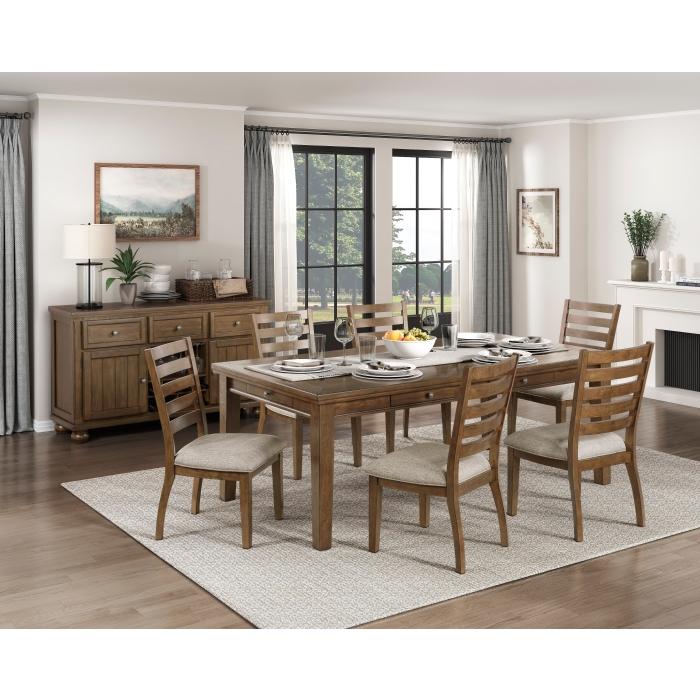 Modern, Traditional Dining Room Set Tigard Dining Room Set 7PCS 5761-78-T-7PCS 5761-78-T-7PCS in Cherry, Beige Fabric