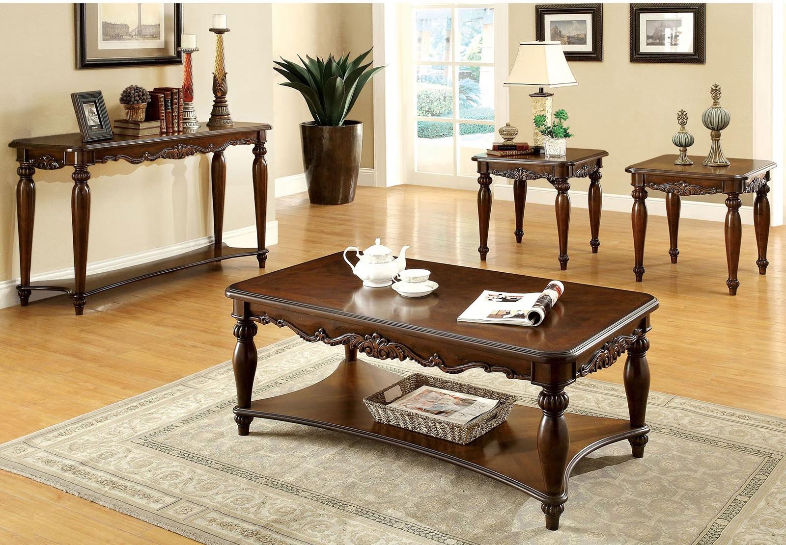 

    
Traditional Cherry Solid Wood Coffee Table Set 3pcs Furniture of America CM4915-3PK Bunbury
