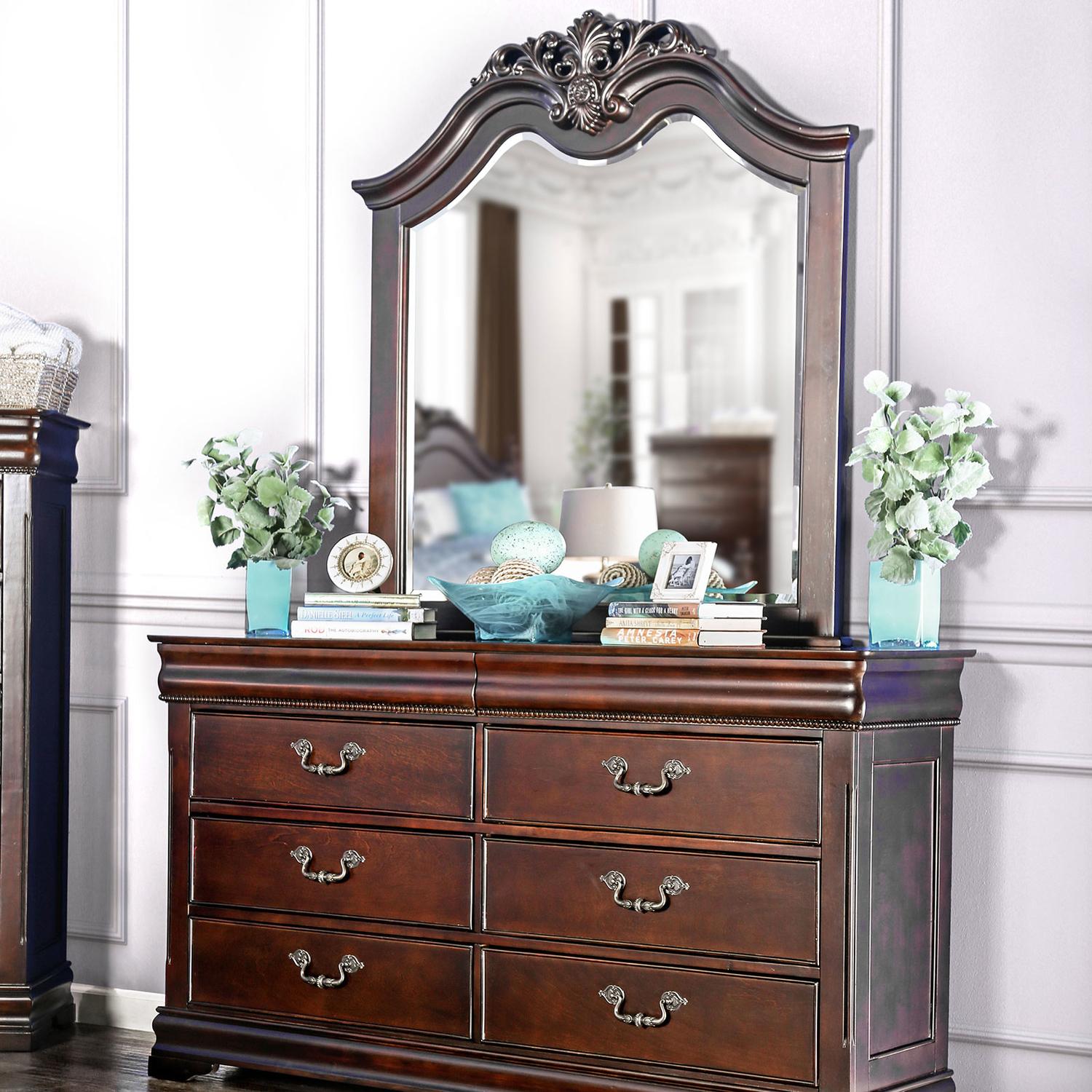 

    
Traditional Cherry Solid Wood Dresser w/Mirror Furniture of America CM7260D*M Mandura
