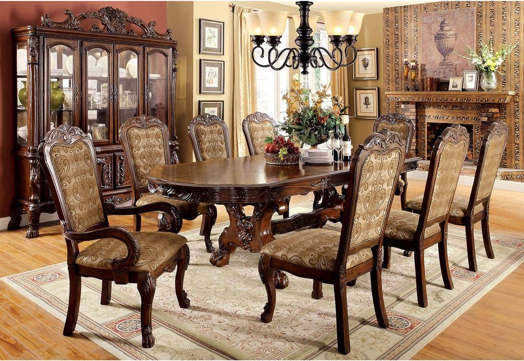 

    
Traditional Cherry Solid Wood Oval Dining Table Set 9pcs Furniture of America Medieve
