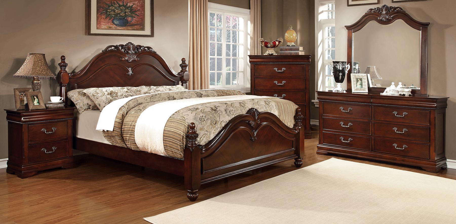 

    
Traditional Cherry Solid Wood Queen Bedroom Set 5pcs Furniture of America CM7260-Q Mandura
