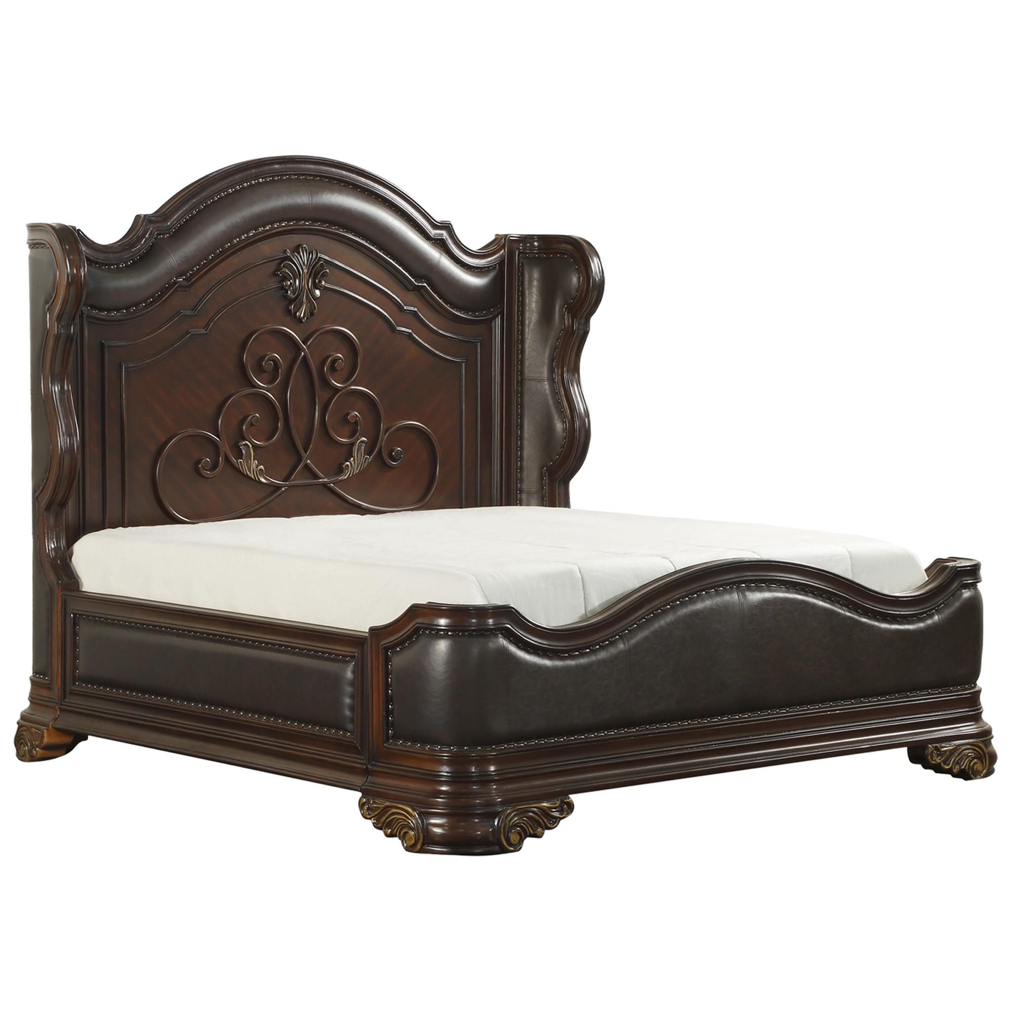 Traditional Bed 1603K-1CK* Royal Highlands 1603K-1CK* in Cherry Faux Leather