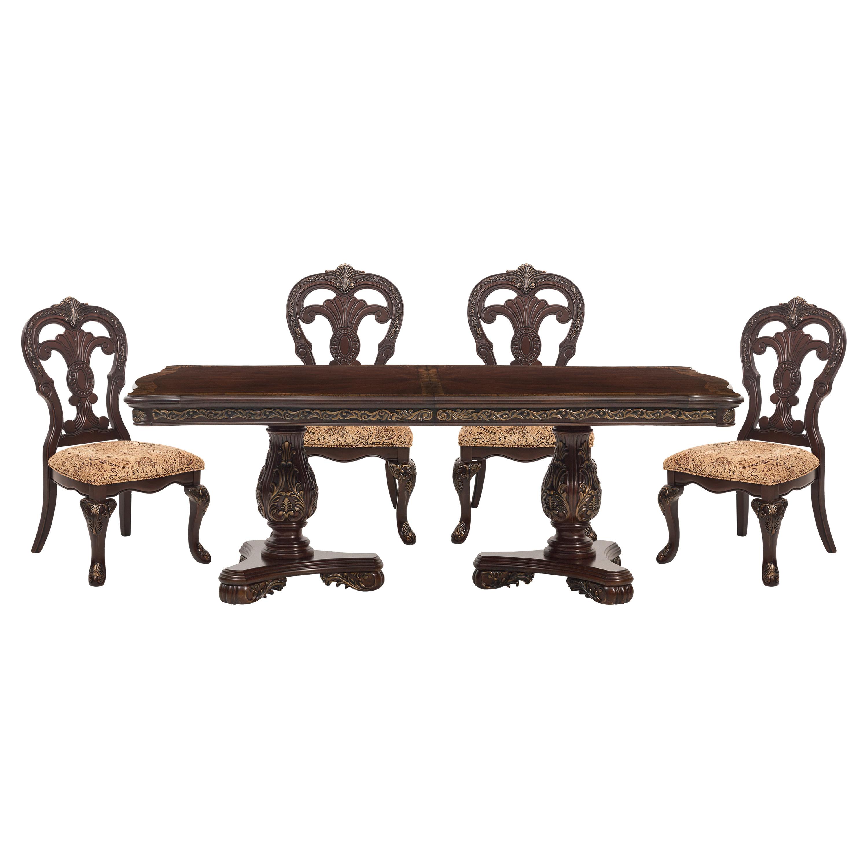 Traditional Dining Room Set 2243-114*5PC Deryn Park 2243-114*5PC in Cherry Polyester
