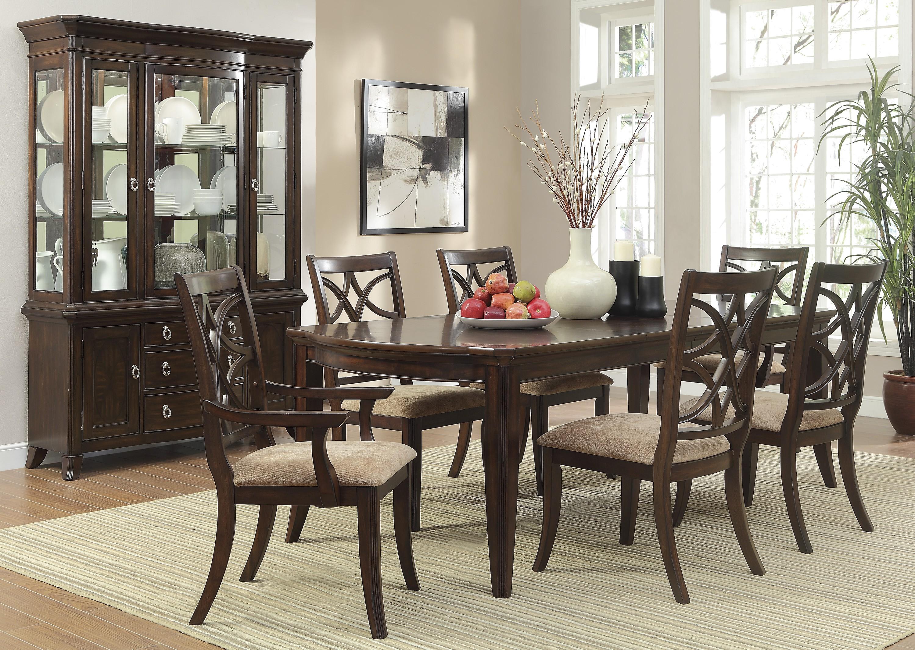 Traditional Dining Room Set 2546-96*8PC Keegan 2546-96*8PC in Cherry Chenille