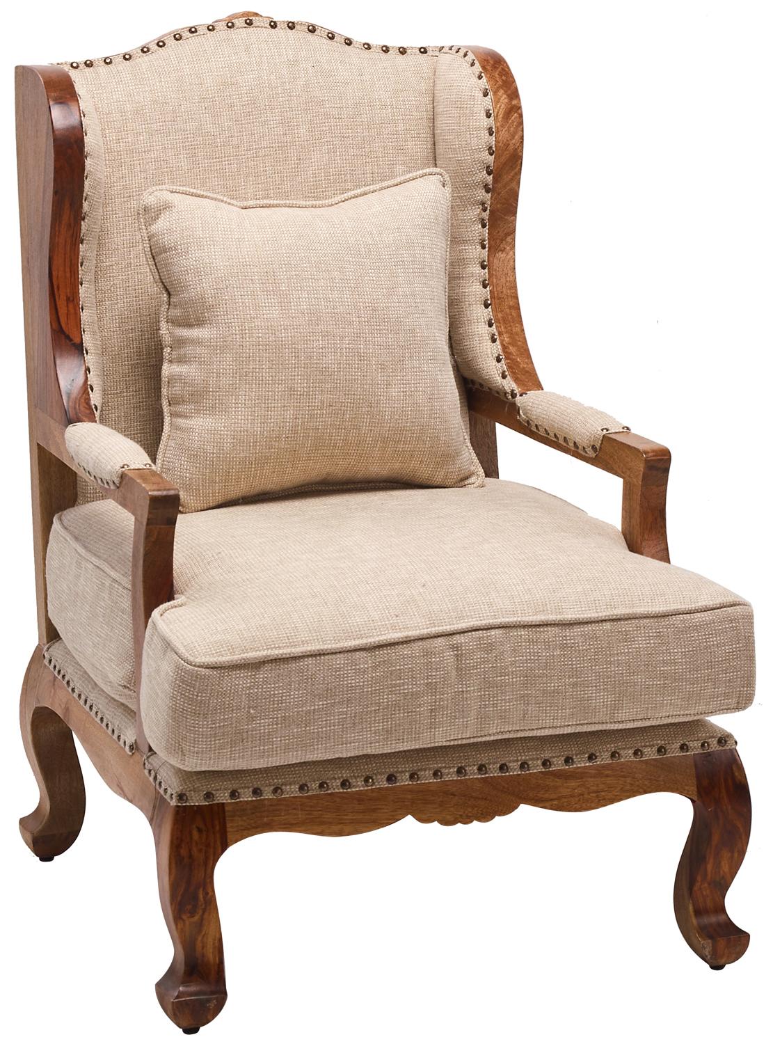 Traditional Chair CAC-81140 Emery CAC-81140 in Chestnut, Beige Cotton