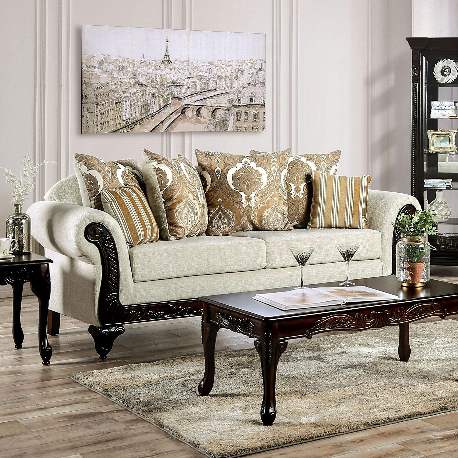 

    
Traditional Cream Chenille Sofa and Loveseat Furniture of America Delizia
