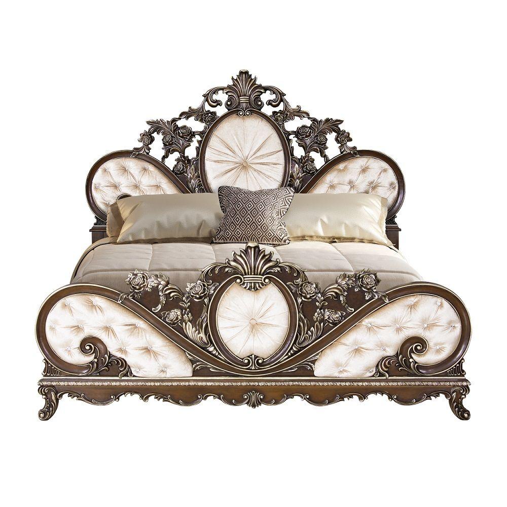 

    
Traditional Cream/Cherry Wood King Panel Bed Acme Devany BD03061EK-EK
