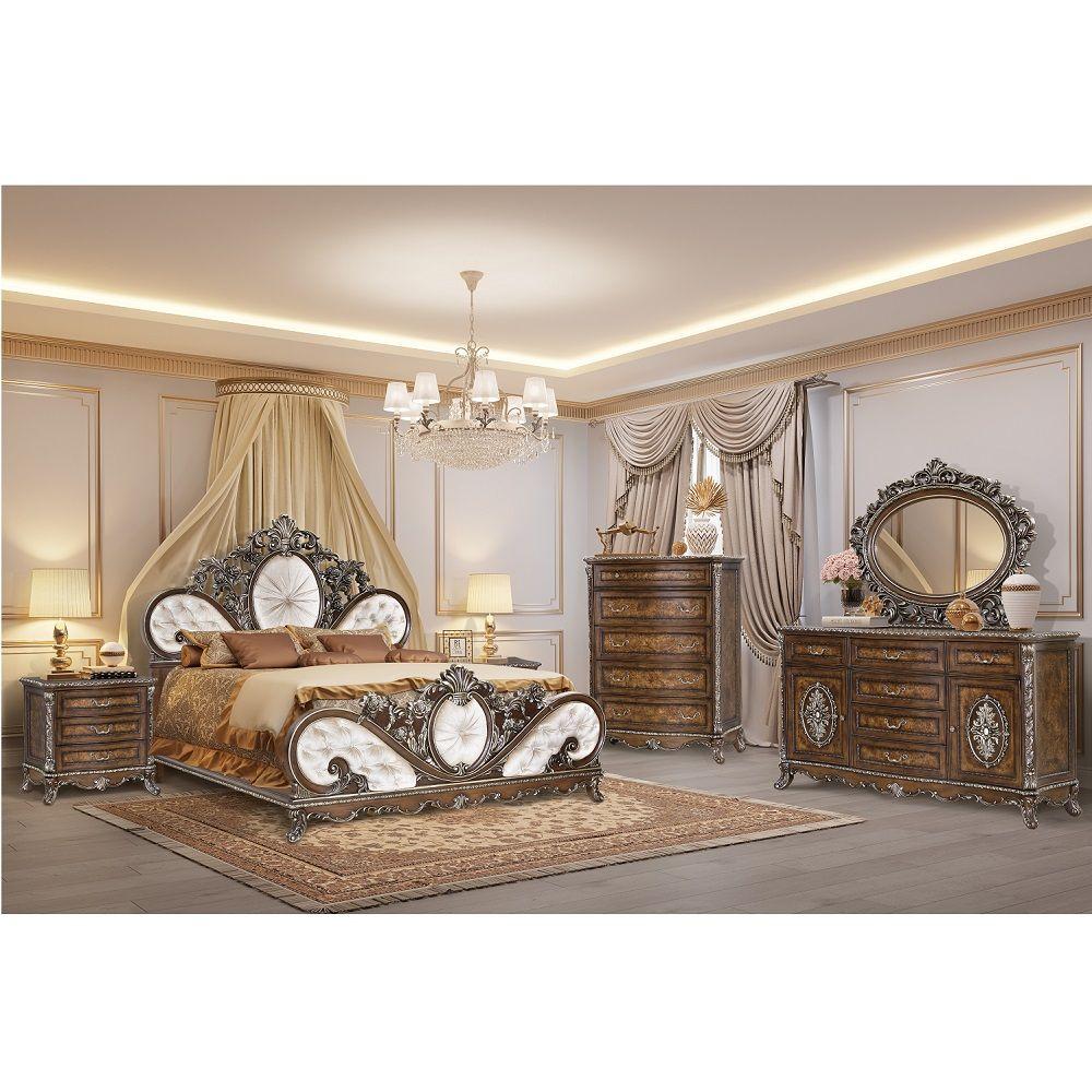 

    
Traditional Cream/Cherry Wood King Panel Bedroom Set 5PCS Acme Devany BD03061EK-EK-5PCS
