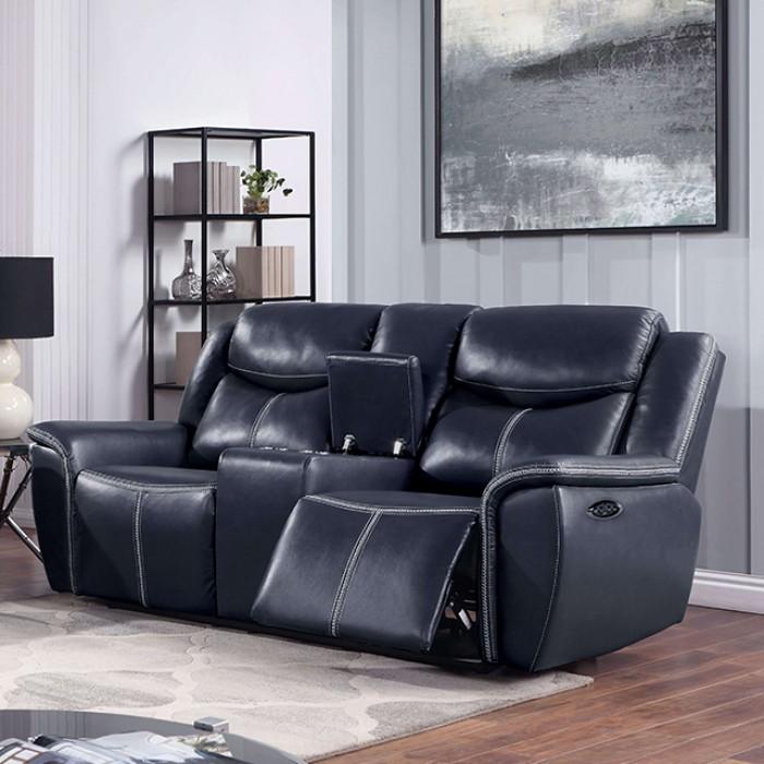 Traditional Power Reclining Loveseat Abbotsford Power Loveseat CM6147BL-LV-PM CM6147BL-LV-PM in Dark Blue Leatherette