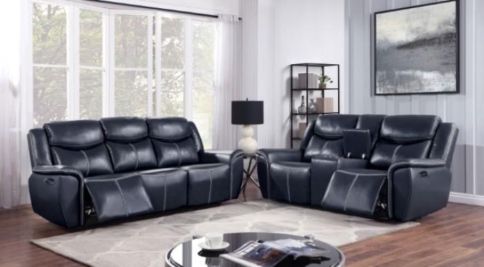 

                    
Furniture of America Abbotsford Power Sofa CM6147BL-SF-PM Power Reclining Sofa Dark Blue Leatherette Purchase 
