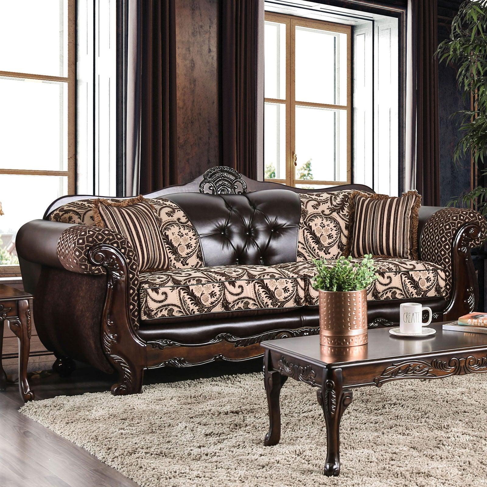 

    
Traditional Dark Brown Chenille Sofa and Loveseat Furniture of America Quirino
