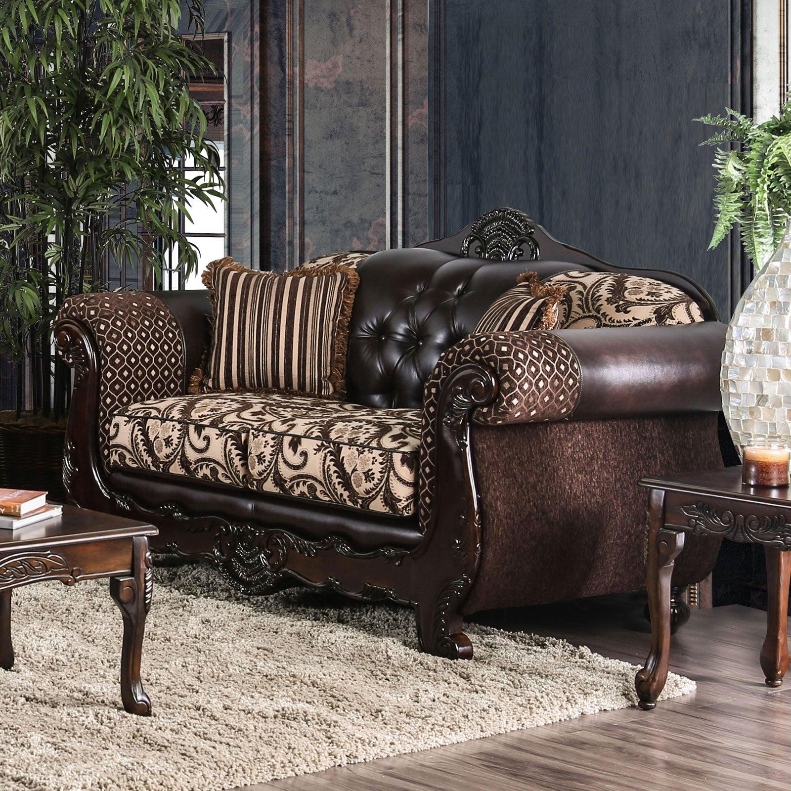 

    
Furniture of America SM6416-2PC Quirino Sofa and Loveseat Set Dark Brown SM6416-2PC
