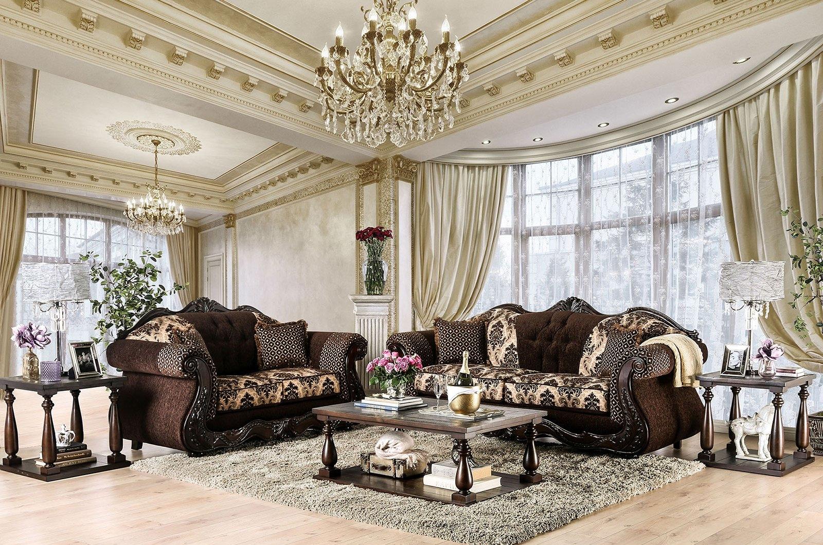 

    
Traditional Dark Brown Chenille Sofa and Loveseat Furniture of America Ronja
