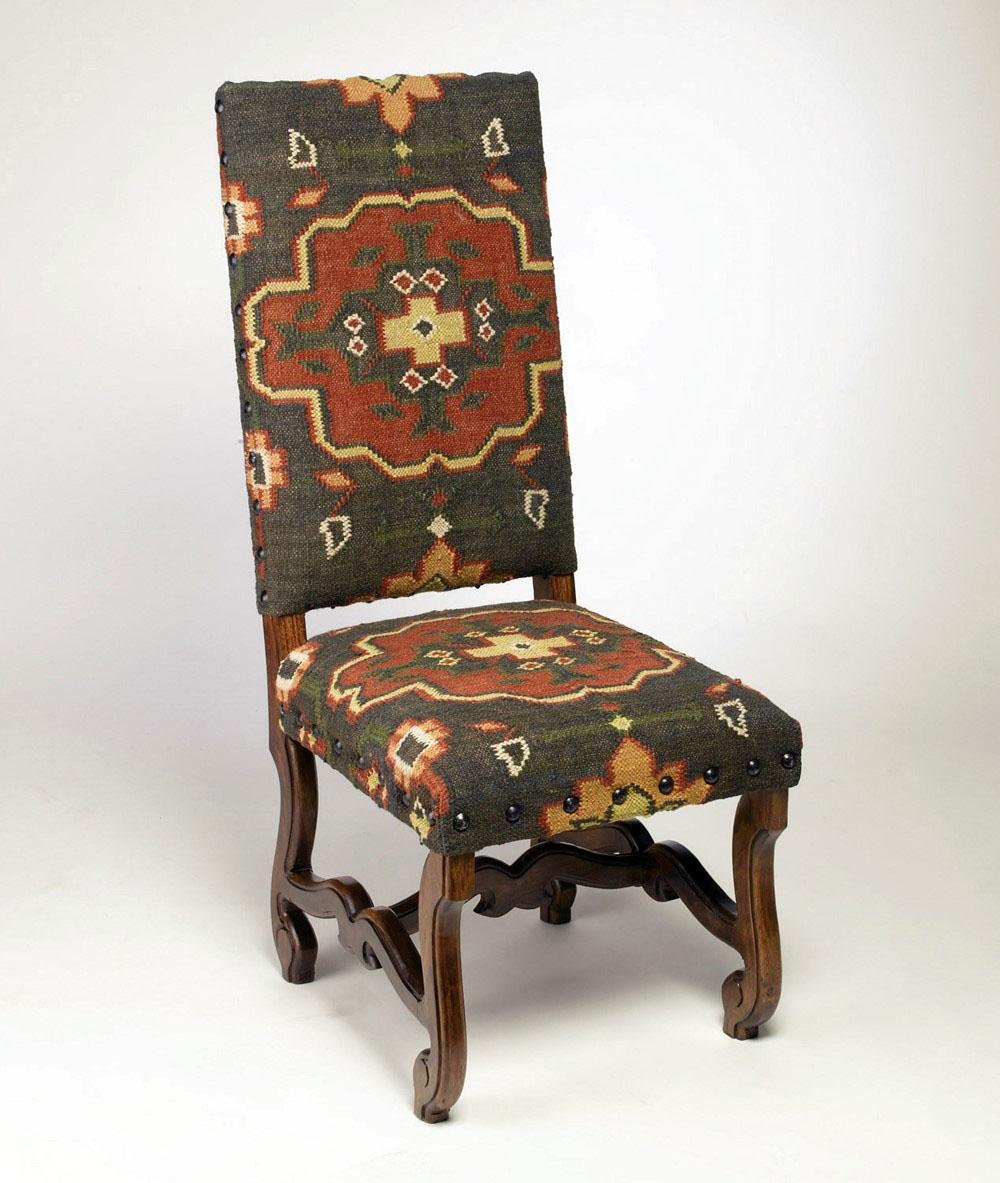 Classic, Traditional Dining Side Chair Kilim AA-48437-KL-DCH-Set-4 in Natural, Dark Brown Fabric