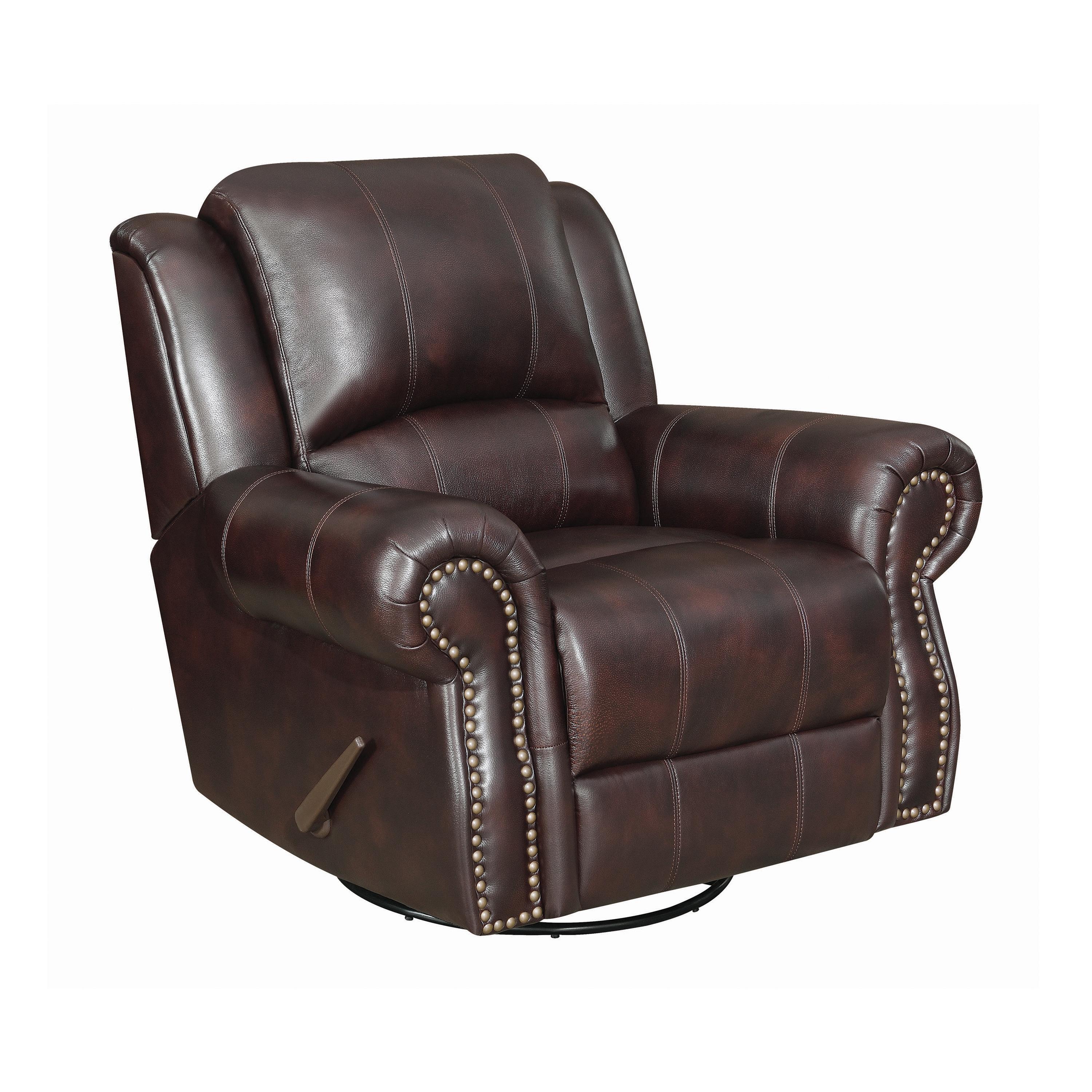 

    
Traditional Dark Brown Leather Swivel Rocker Recliner Coaster 650163 Sir Rawlinson

