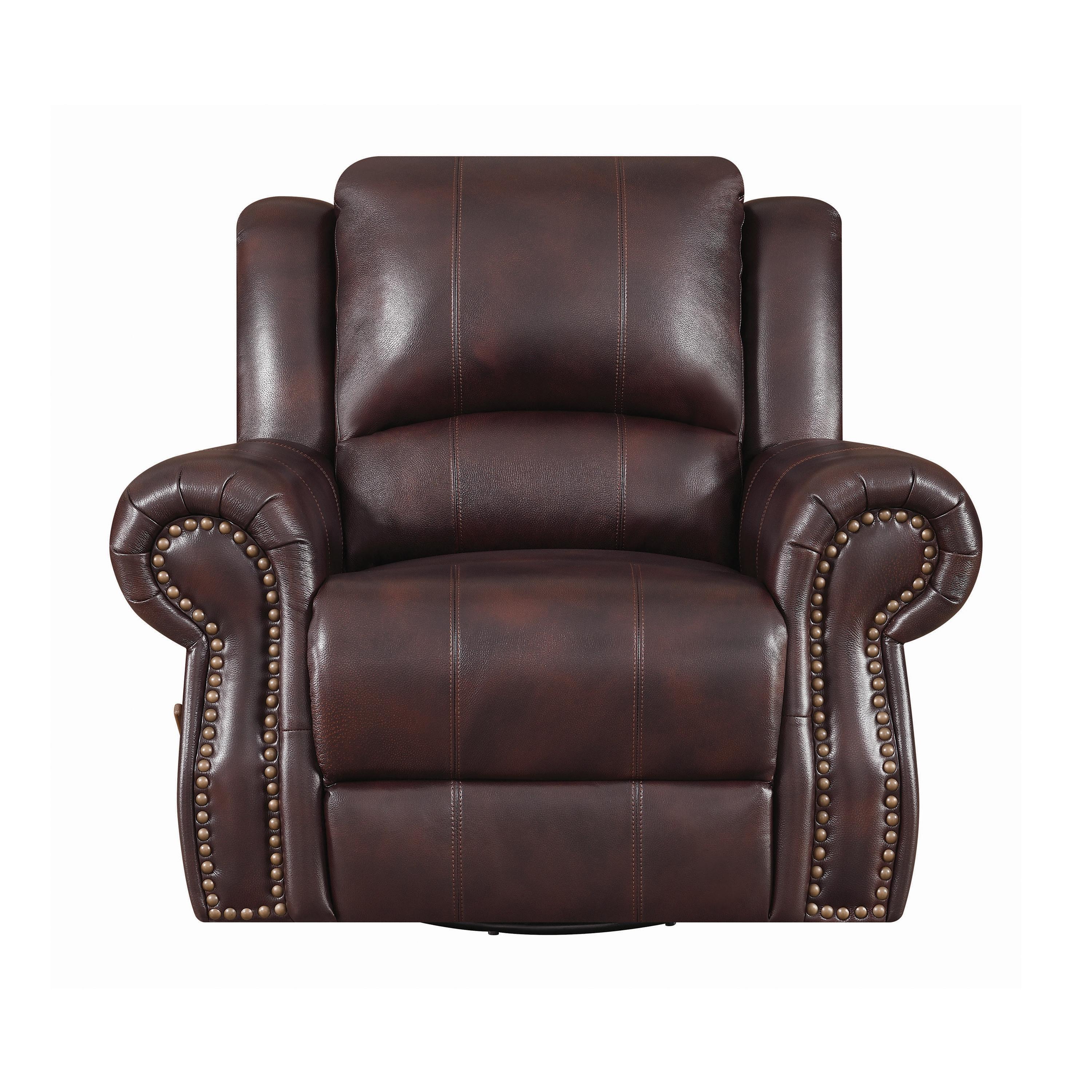 

    
Traditional Dark Brown Leather Swivel Rocker Recliner Coaster 650163 Sir Rawlinson
