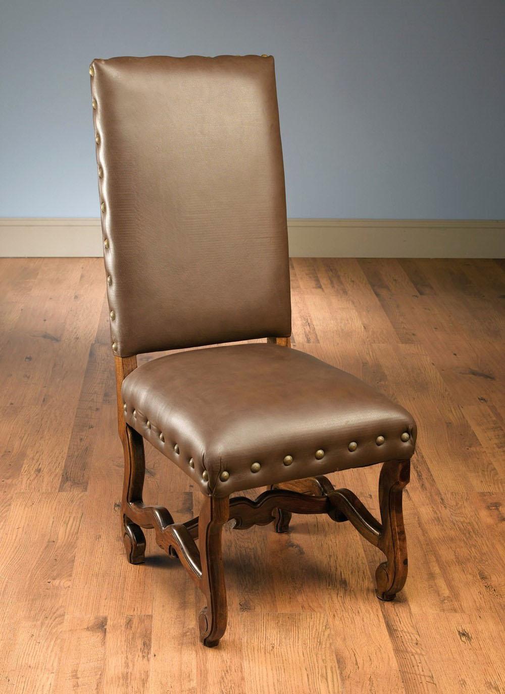 Classic, Traditional Dining Side Chair 48472 AA-48472-DCH-Set-2 in Dark Brown, Natural Leatherette
