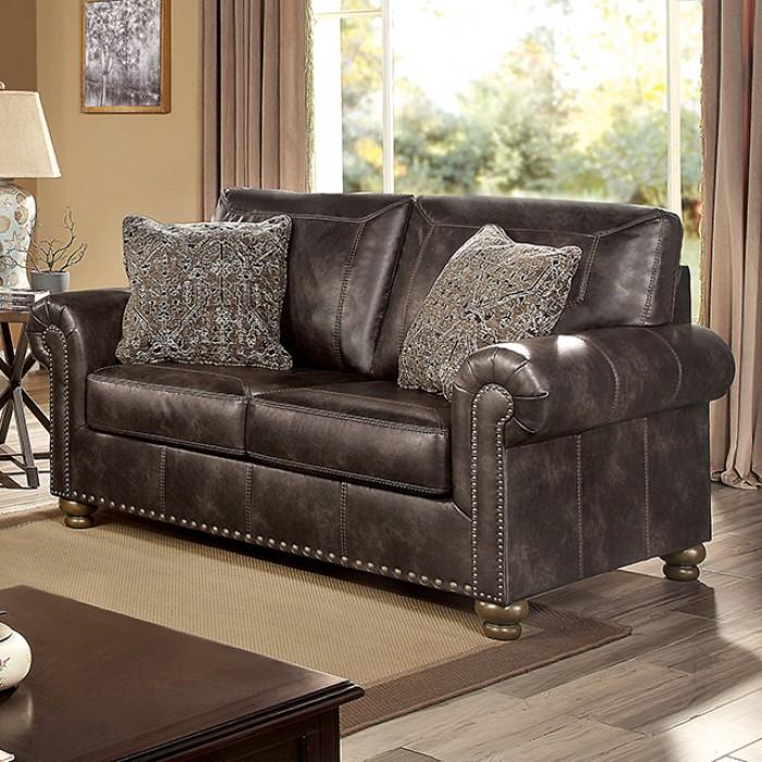 

    
Traditional Dark Brown Leatherette Loveseat Furniture of America CM6731DB-LV Bemus
