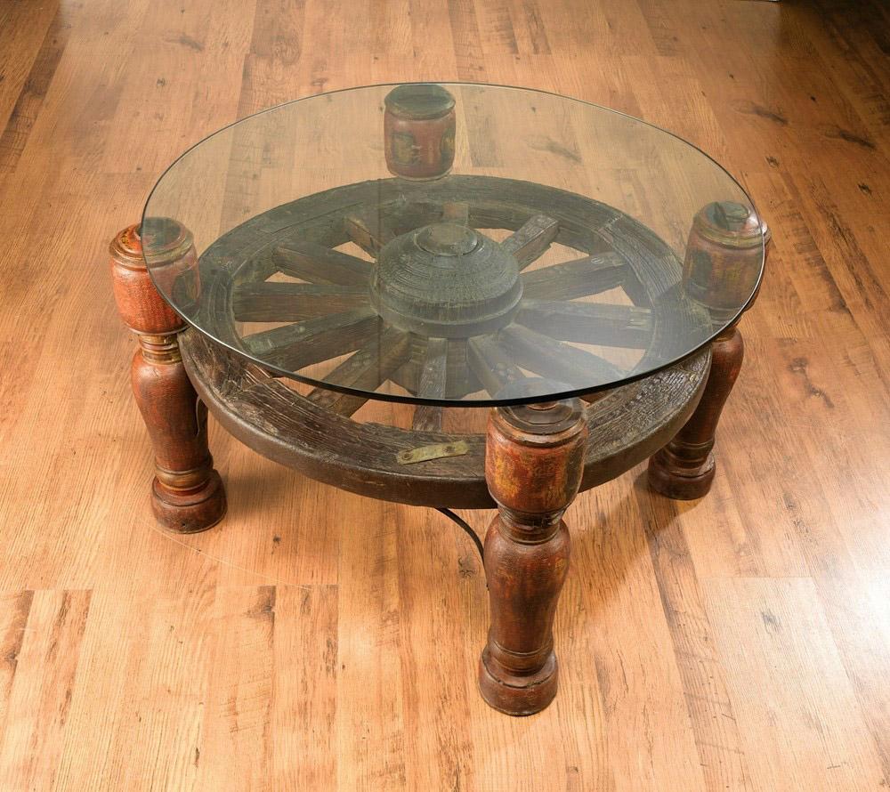 

    
Traditional Dark Brown Pecan Finish Round Glass Top Coffee Table by AA Importing Classic
