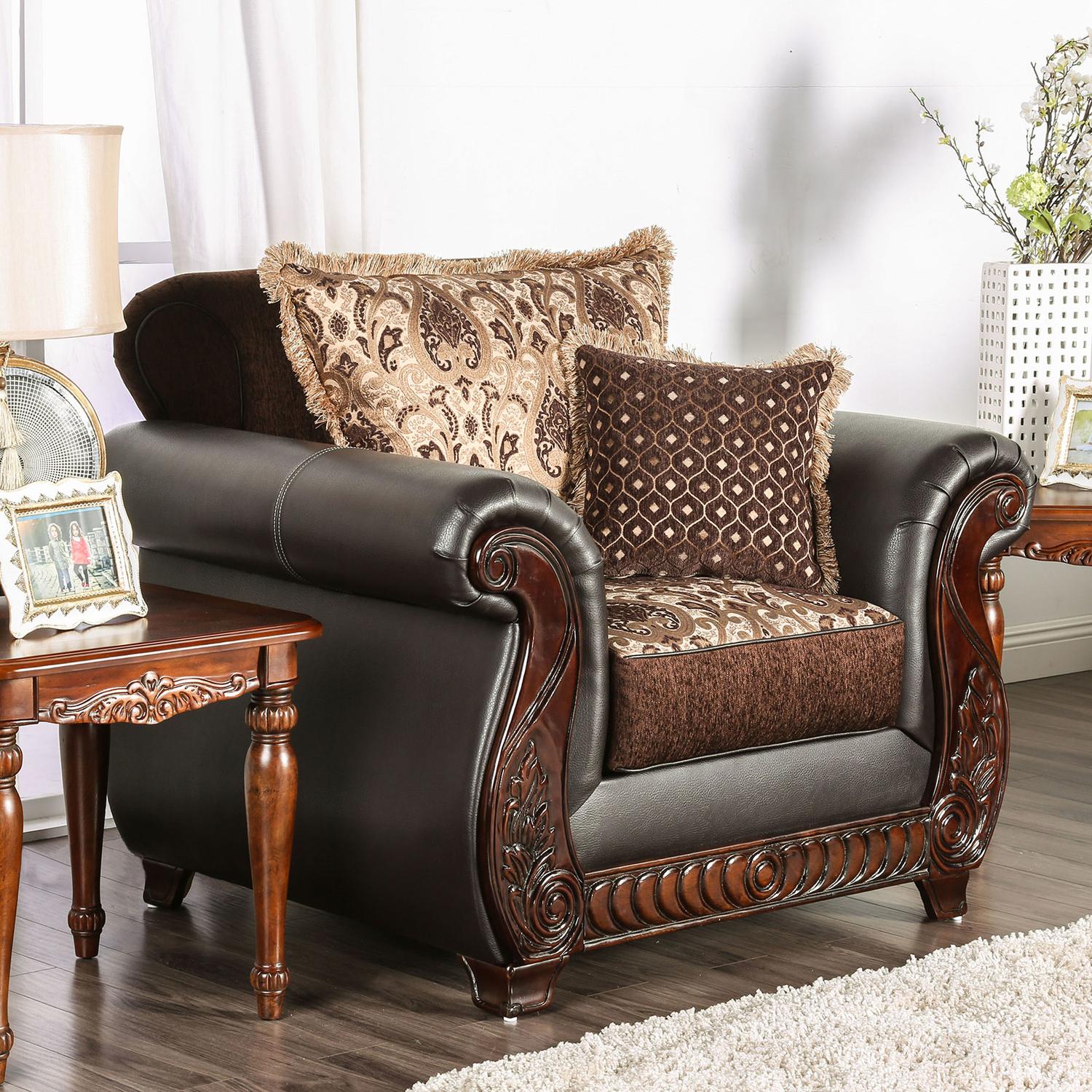 

    
Traditional Dark Brown & Tan Leatherette Arm Chair Furniture of America SM6106N-CH Franklin
