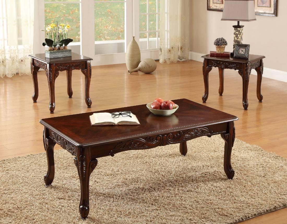 Traditional Coffee Table and End Table Set CM4914-3PK Cheshire CM4914-3PK in Dark Cherry 