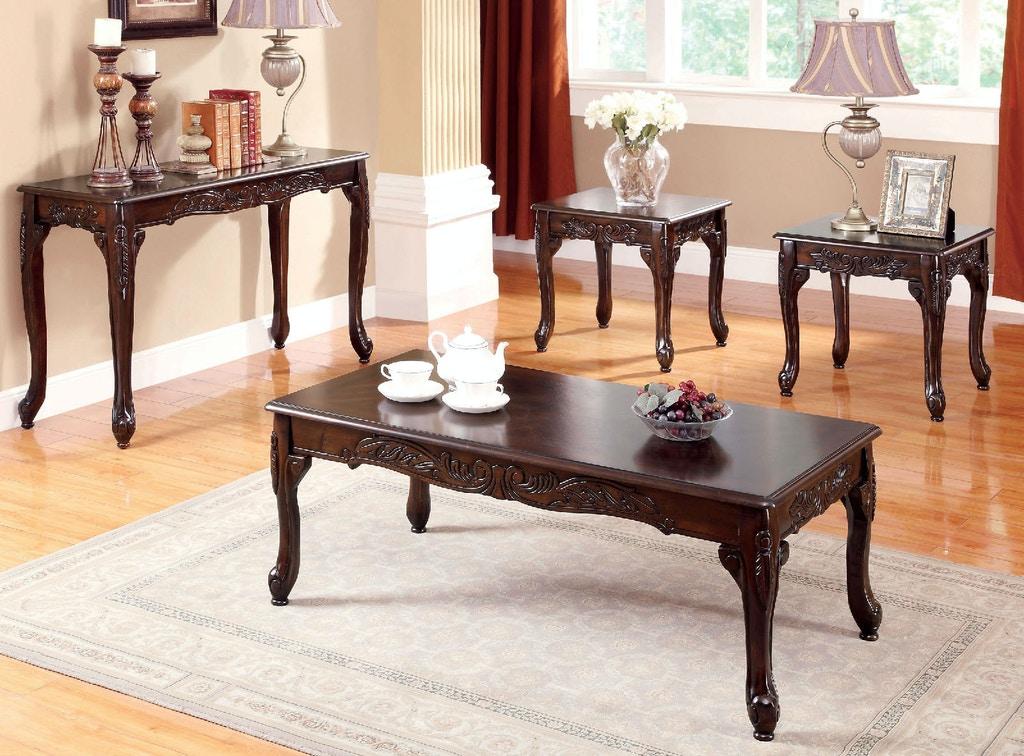 

    
Furniture of America CM4914-3PK Cheshire Coffee Table and End Table Set Dark Cherry CM4914-3PK
