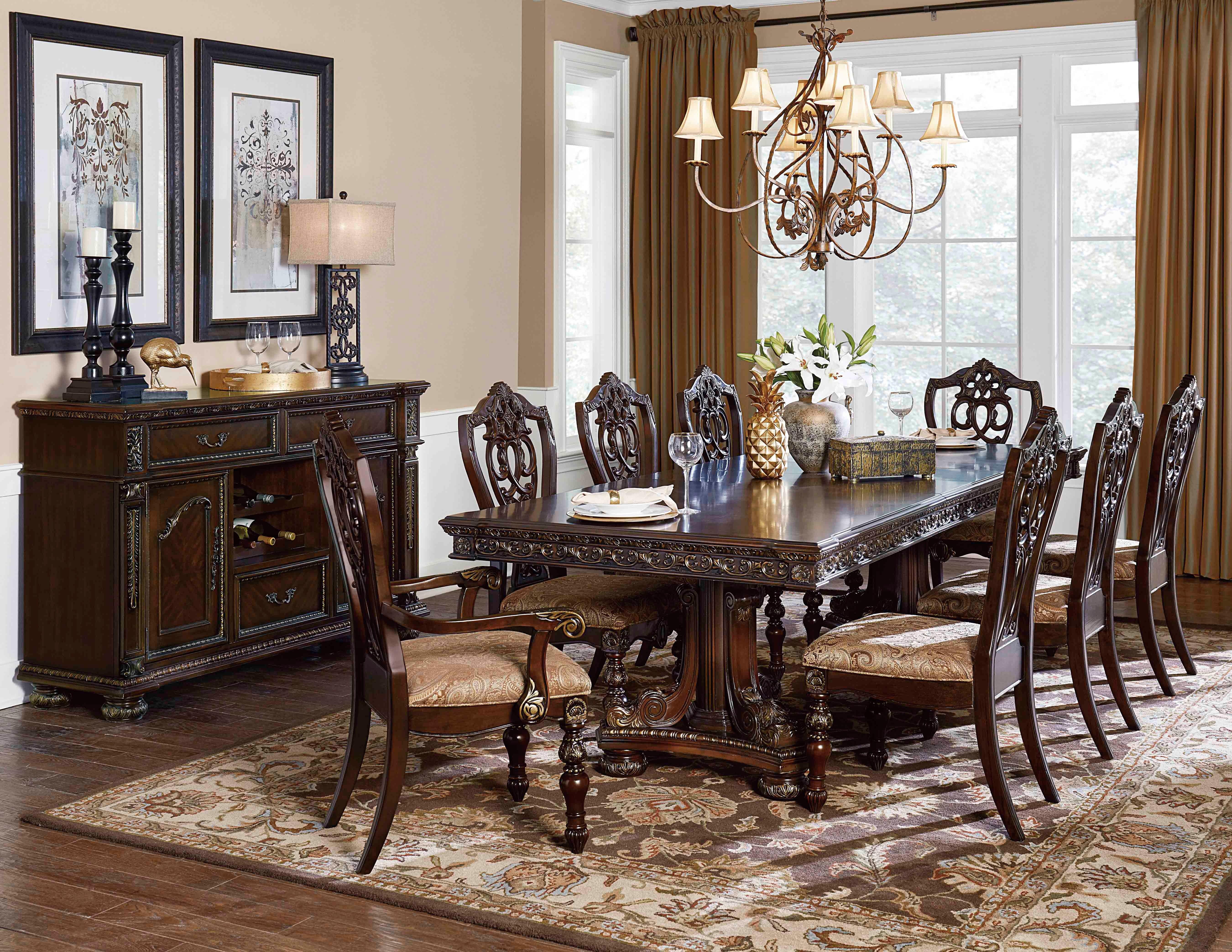 Traditional Dining Room Set 1824-112-SV*10PC Catalonia 1824-112-SV*10PC in Dark Cherry Polyester