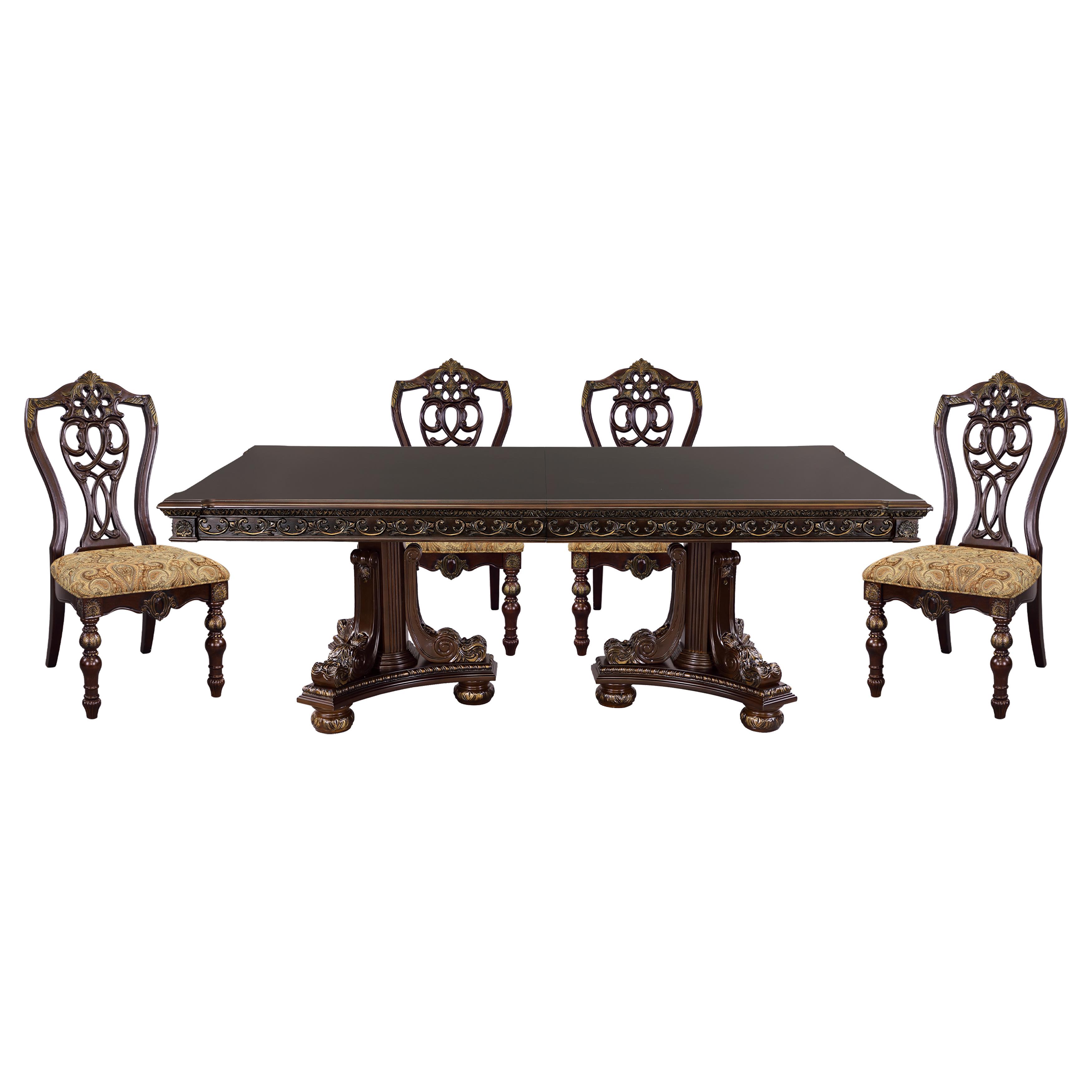 Traditional Dining Room Set 1824-112*5PC Catalonia 1824-112*5PC in Dark Cherry Polyester