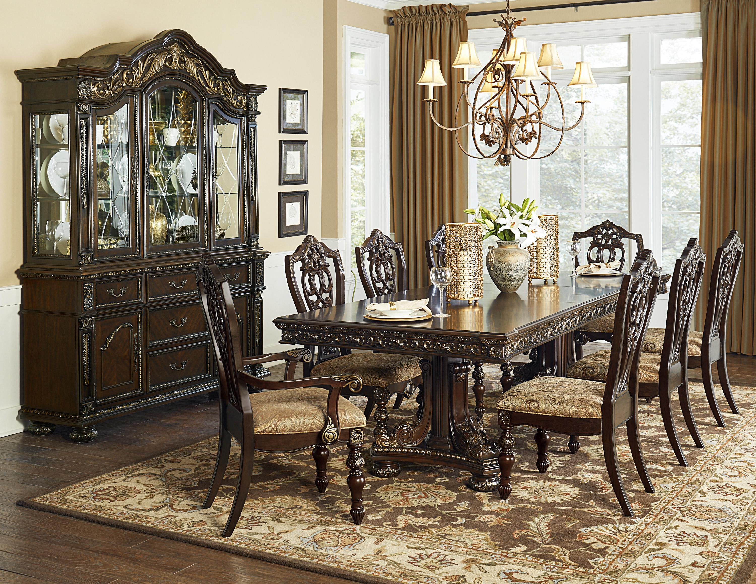 Traditional Dining Room Set 1824-112*9PC Catalonia 1824-112*9PC in Dark Cherry Polyester