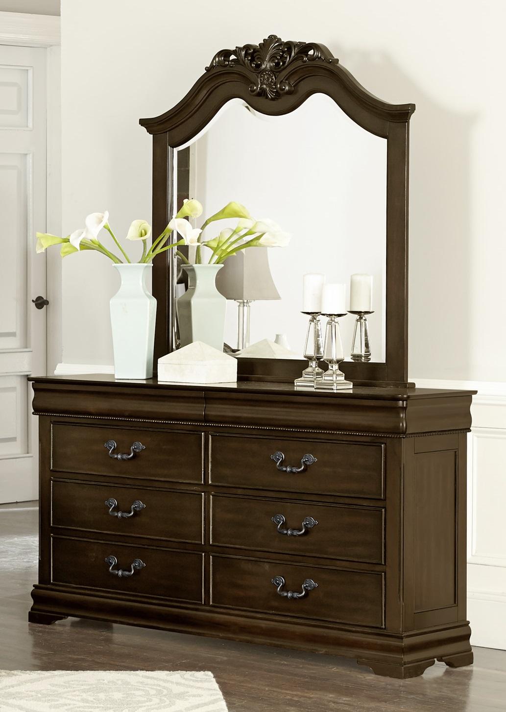 Traditional Dresser w/Mirror 1869-5*6-2PC Mont Belvieu 1869-5*6-2PC in Dark Cherry 