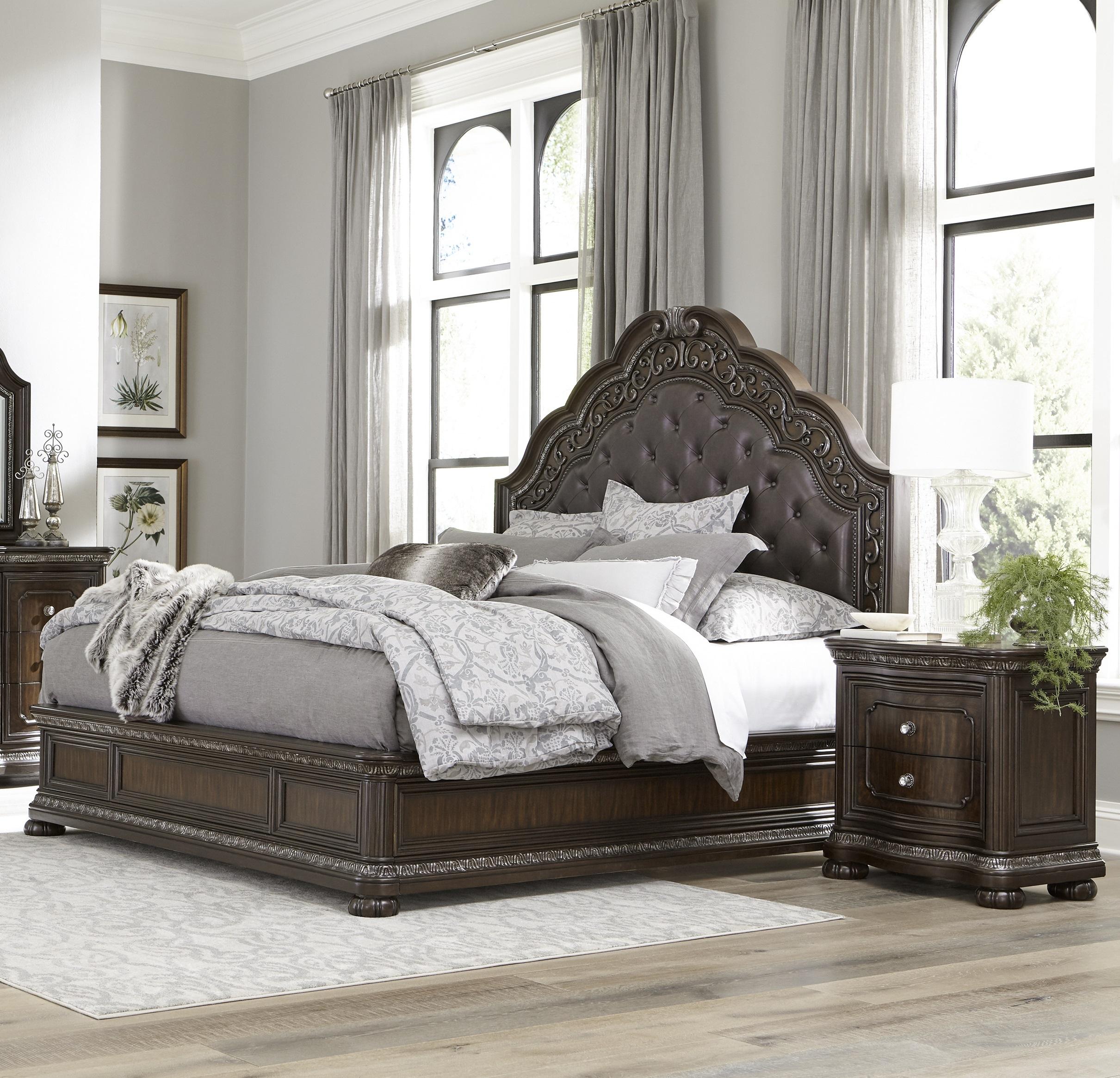 Traditional Bed and 2 Nightstands Set 1407-1*-3PC Beddington 1407-1*-3PC in Dark Cherry 