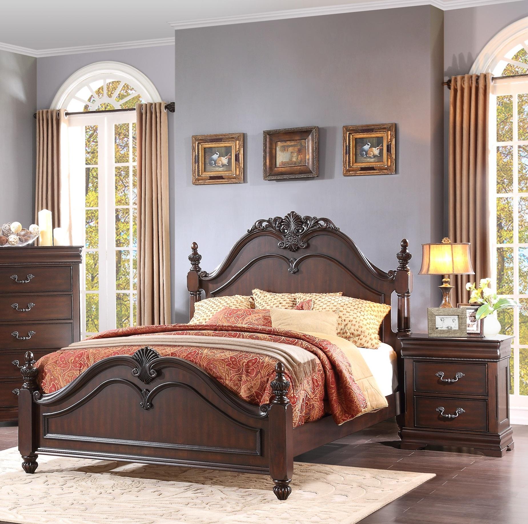 

    
Traditional Dark Cherry Wood Queen Bedroom Set 3pcs Homelegance 1869-1* Mont Belvieu
