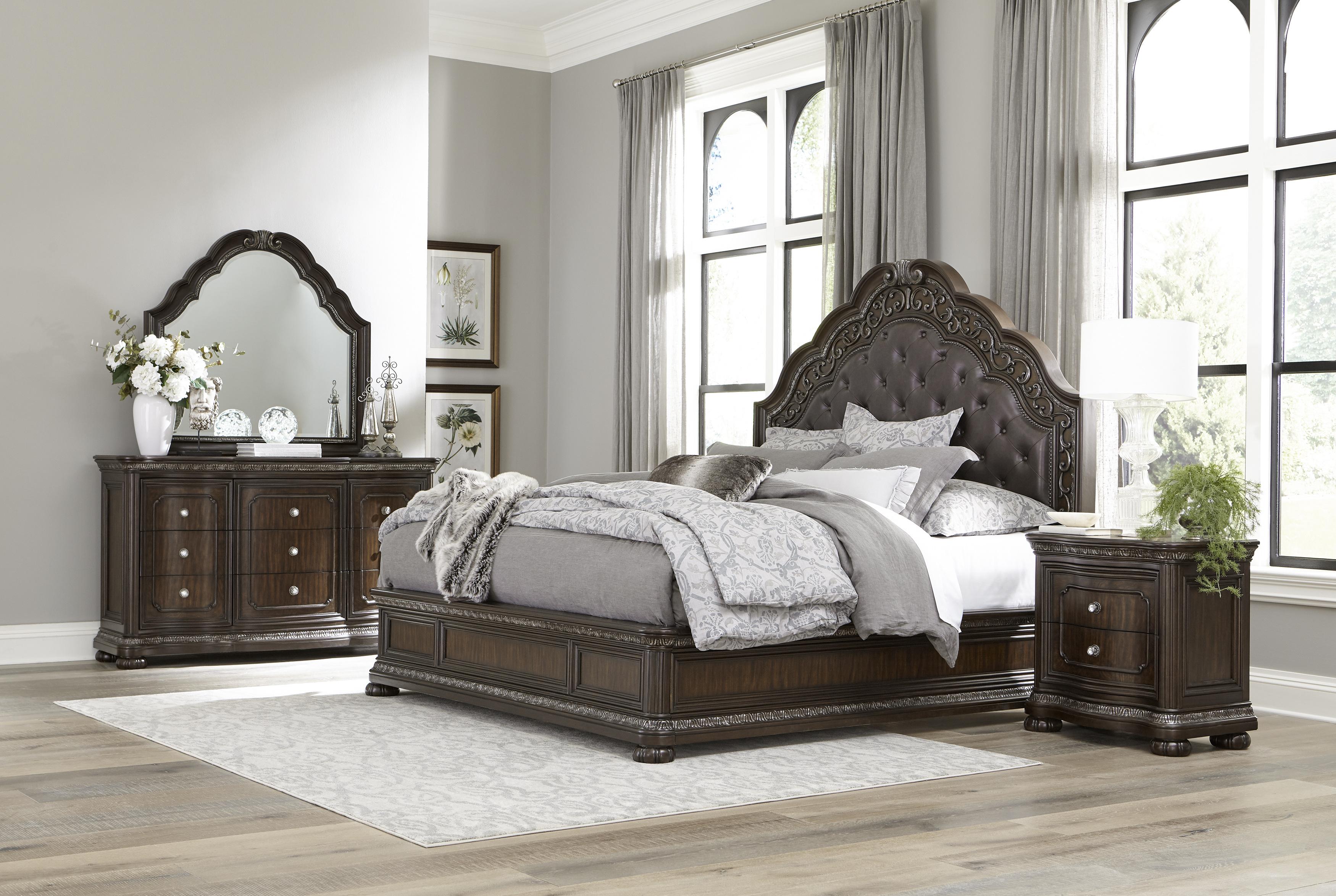 Contemporary Walnut Wood Queen Bed 6pcs Set By Acme Elettra 24850q Ns 6pcs Buy Online On Ny 
