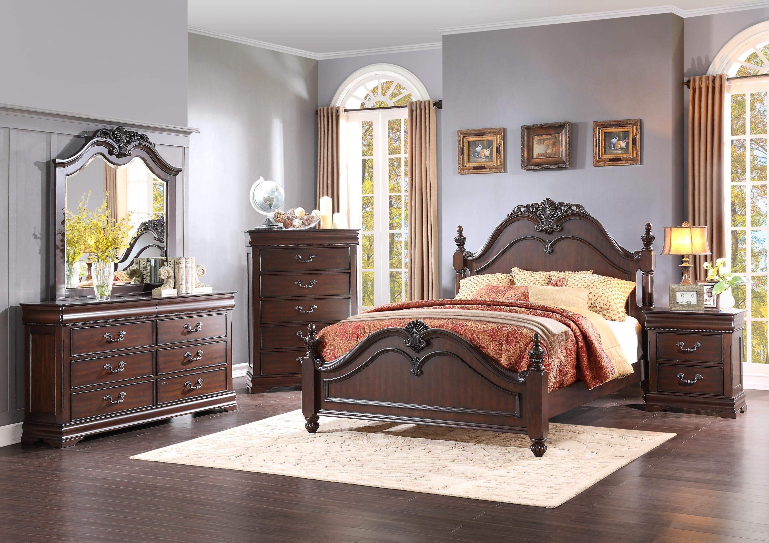 

    
Traditional Dark Cherry Wood Queen Bedroom Set 6pcs Homelegance 1869-1* Mont Belvieu
